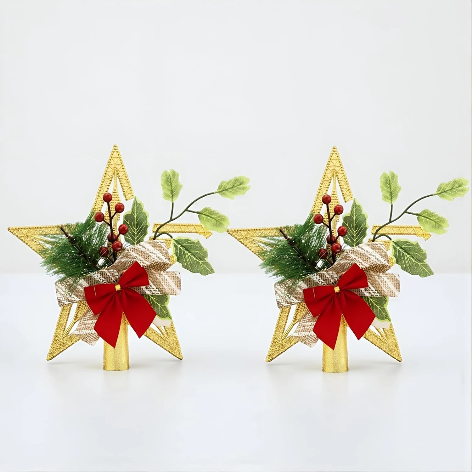 Ascension 2 Pc Christmas Tree Topper Star Golden for Tree Decorations Tree Top Xmas Hangings Ornaments for Xmas Party, Birthday, New Year Decoration Christmas Tree Hanging Star & Gift Item