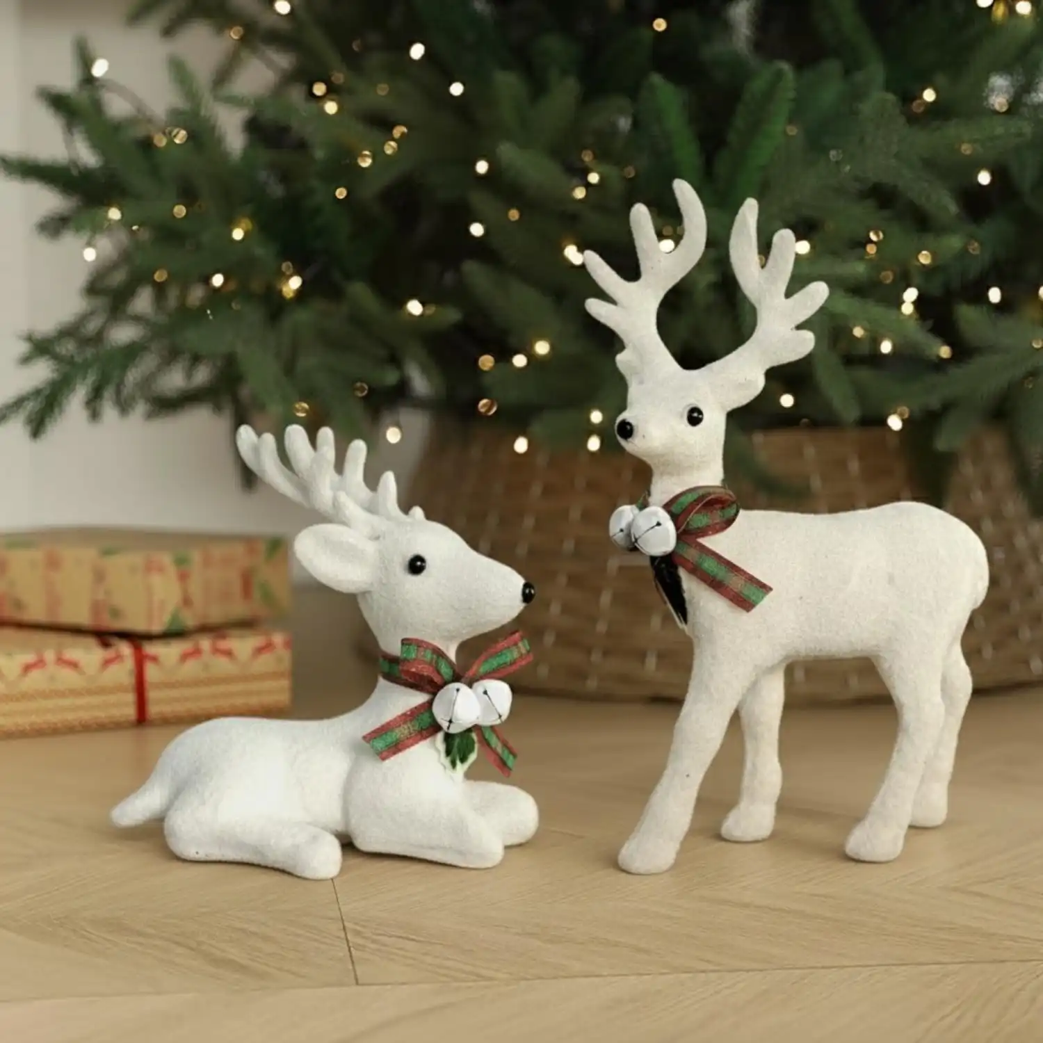 ascension Set of 1 Christmas Reindeer Figurines Elegant Deer for Christmas Decoration White Glitter Sitting & Standing Reindeers for Table Xmas Party Decoration Christmas Tabletop Decor & Gift Item