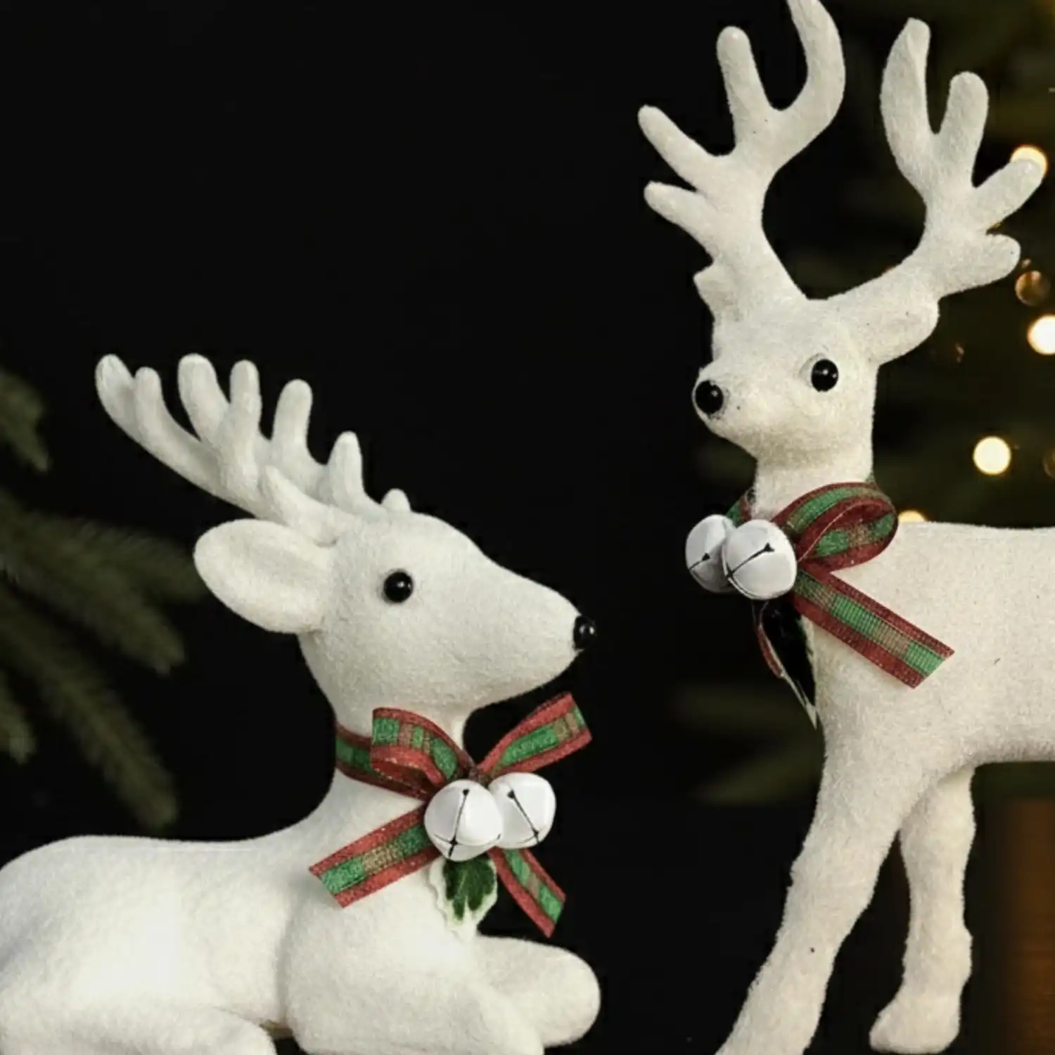 ascension Set of 1 Christmas Reindeer Figurines Elegant Deer for Christmas Decoration White Glitter Sitting & Standing Reindeers for Table Xmas Party Decoration Christmas Tabletop Decor & Gift Item - Image 2