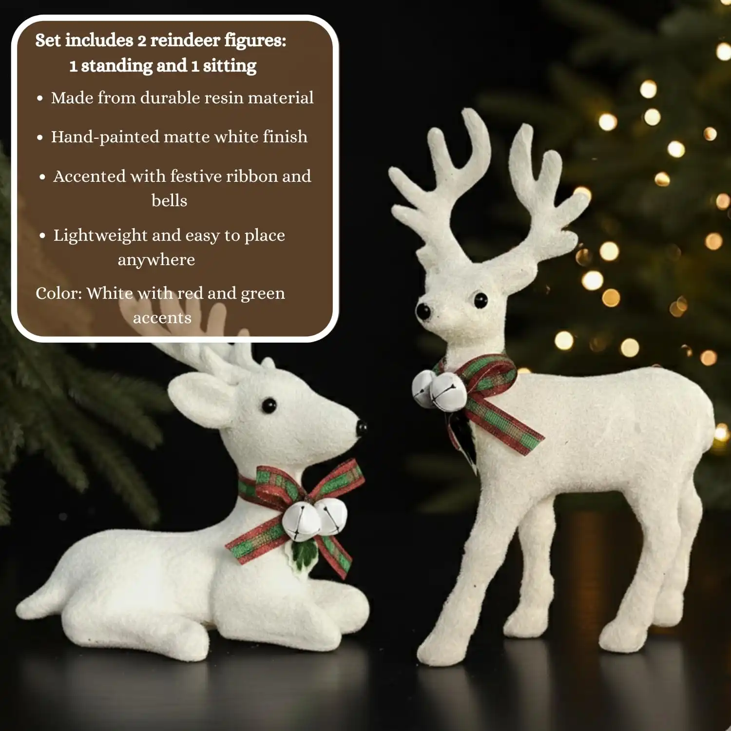 ascension Set of 1 Christmas Reindeer Figurines Elegant Deer for Christmas Decoration White Glitter Sitting & Standing Reindeers for Table Xmas Party Decoration Christmas Tabletop Decor & Gift Item - Image 4