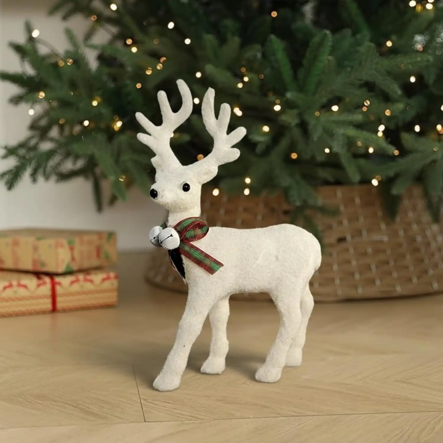 ascension Christmas Reindeer Figurines Elegant Deer for Christmas Decoration White Glitter Sitting Reindeers for Table Xmas Christmas Party Decoration Christmas Tabletop Decor & Gift Items