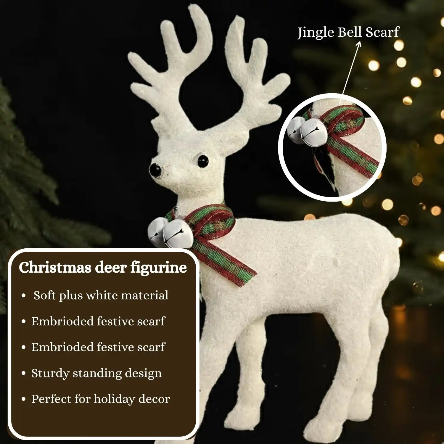 ascension Christmas Reindeer Figurines Elegant Deer for Christmas Decoration White Glitter Sitting Reindeers for Table Xmas Christmas Party Decoration Christmas Tabletop Decor & Gift Items - Image 4