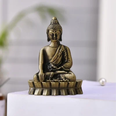 Metal Gautam Buddha Statue Blessing Buddha Showpiece for Car Dashboard Home Office Shelf Desktop Living Room Feng Shui Good Luck Gift Items