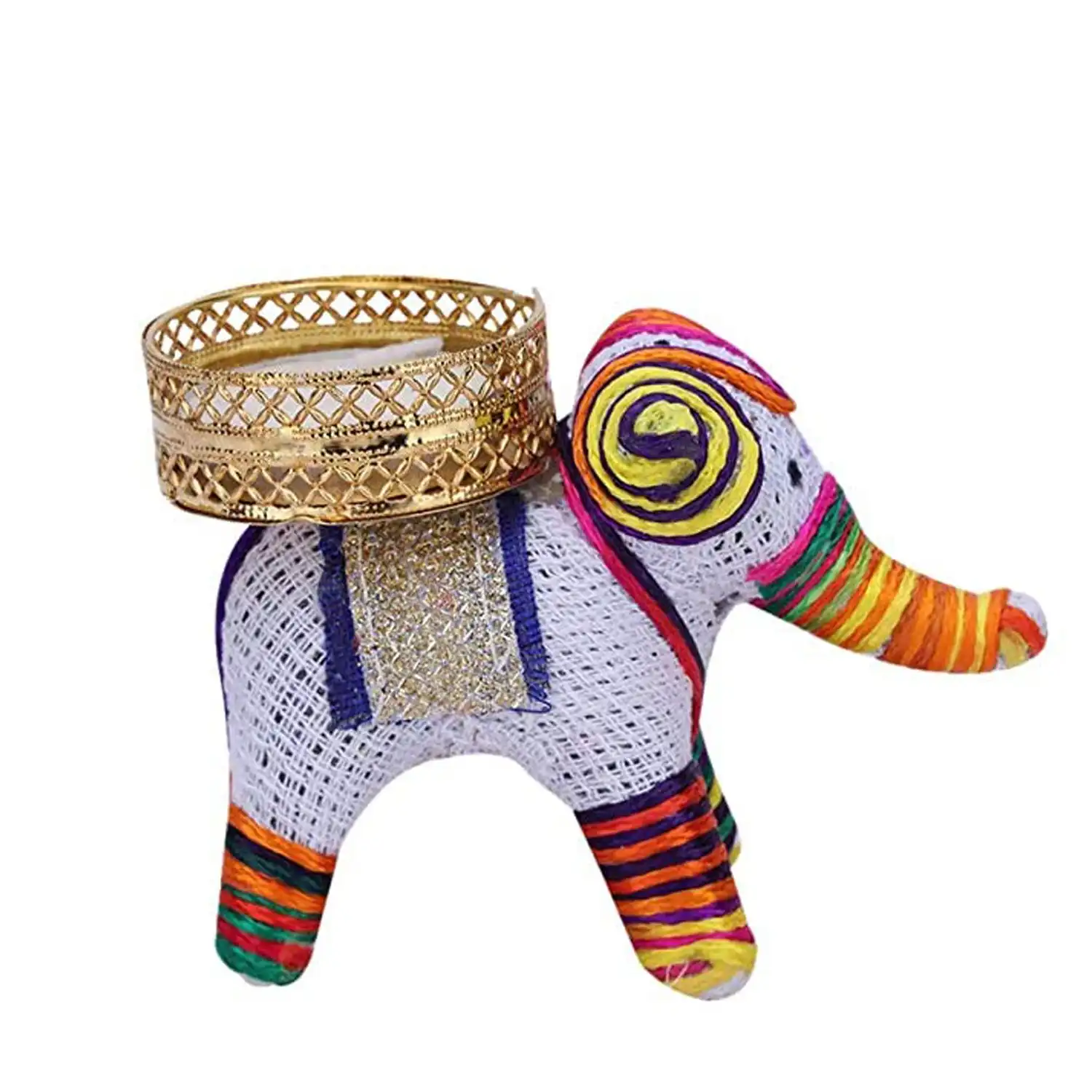 Beautiful Handmade Good Luck Elephant Raised Trunk Tealight Holder Handicraft Candle Stand for Bedroom Dinning Area Event Decoration Diwali Gifts Navratri Dussehra Pooja with Tealight