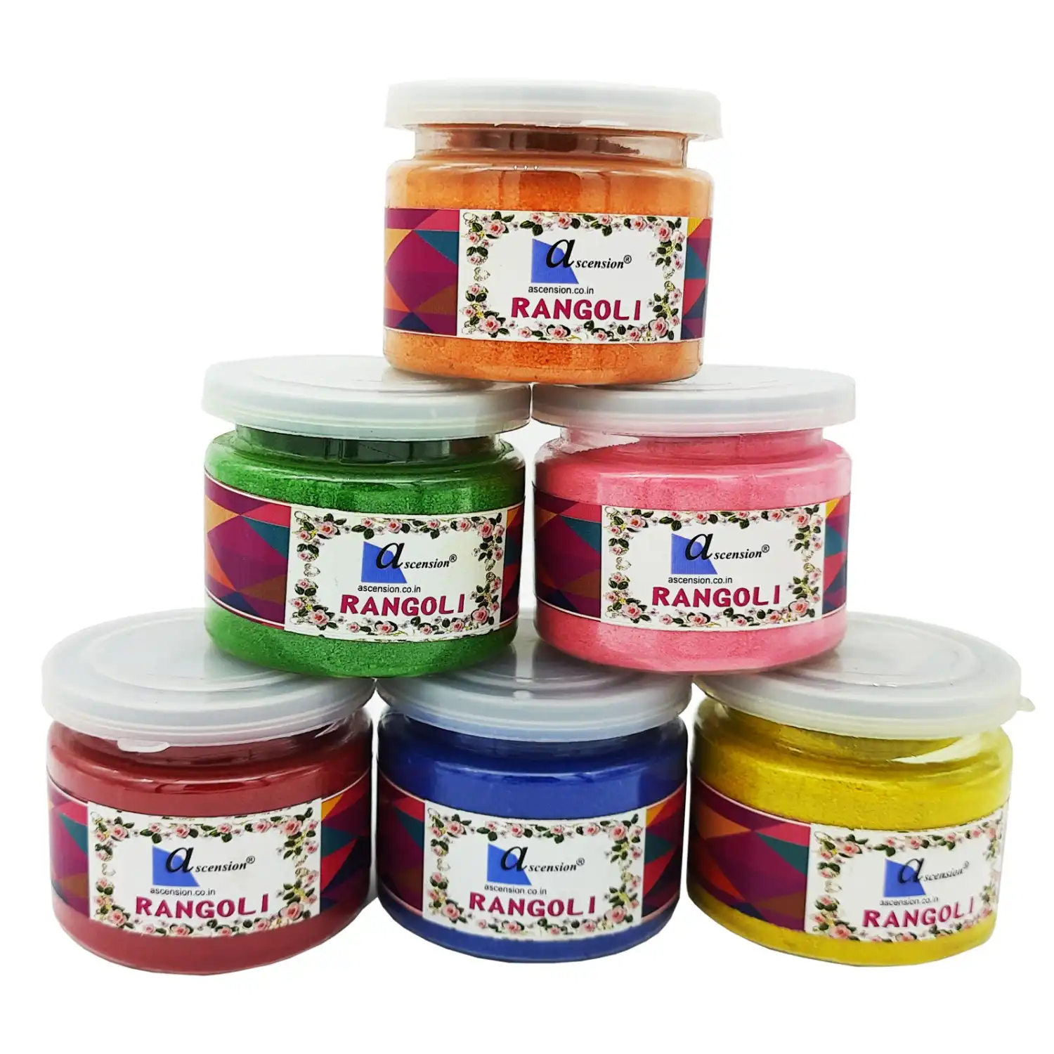 Design Creativity Diwali Floor Rangoli Art 6 Multicolour Rangoli Can Bottles Ceramic Colours Rangoli Powder Colors for Navratri Pongal Pooja Mandir