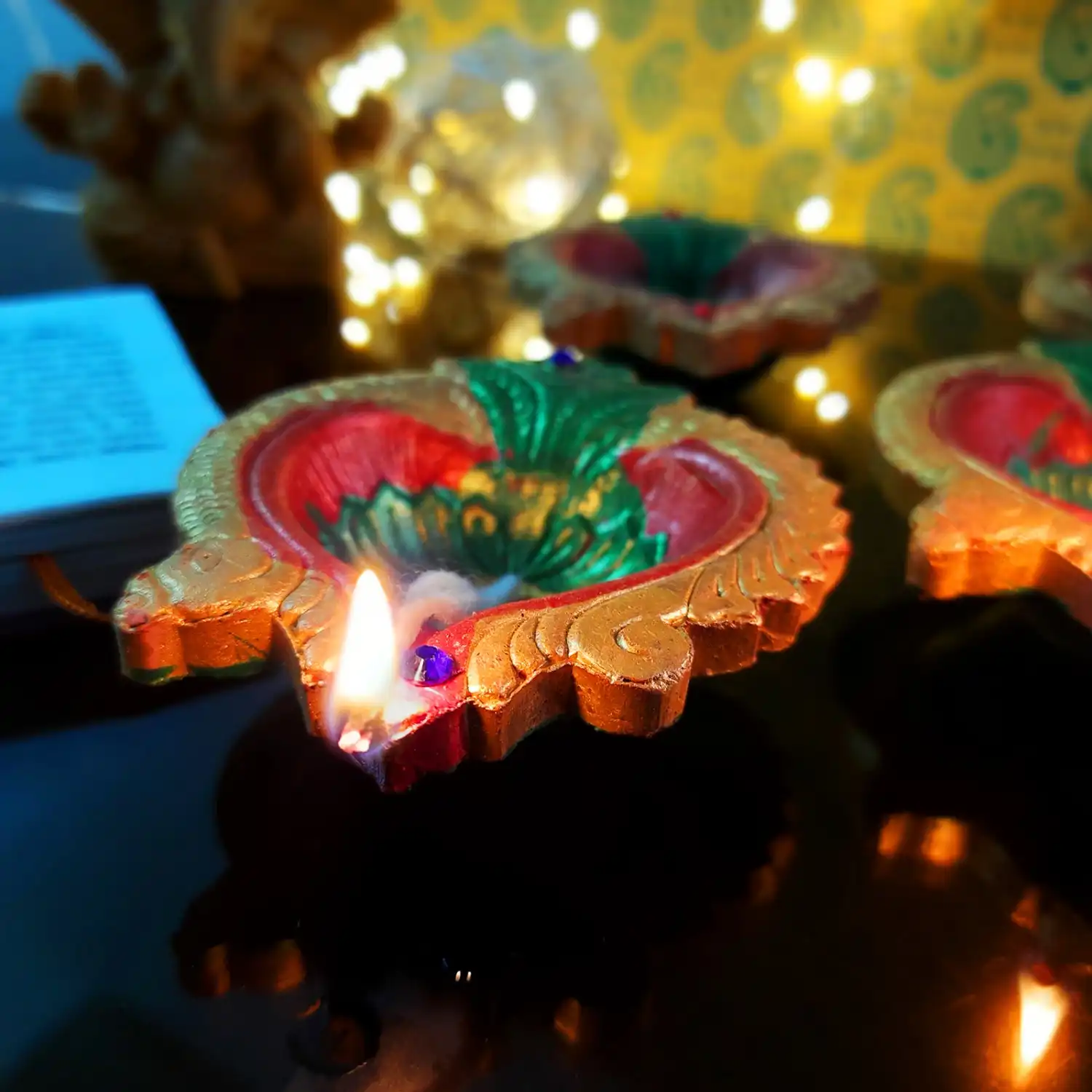 4 Designer Diya Deepak Special Reusable Diya Colourful Earthen Designer Diya Handmade Mitti Ke Deepak Diye Designer Terracotta Decorative Diwali Deepak