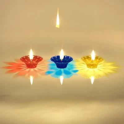 Ascension ® 12 Designer Transparent Diya Deepak Special Reusable Diya Colourful Reflection Diya Combo Sai Diya Deepak Sai Ram Deepak Decorative Diwali Deepak Oil Diye for Decoration