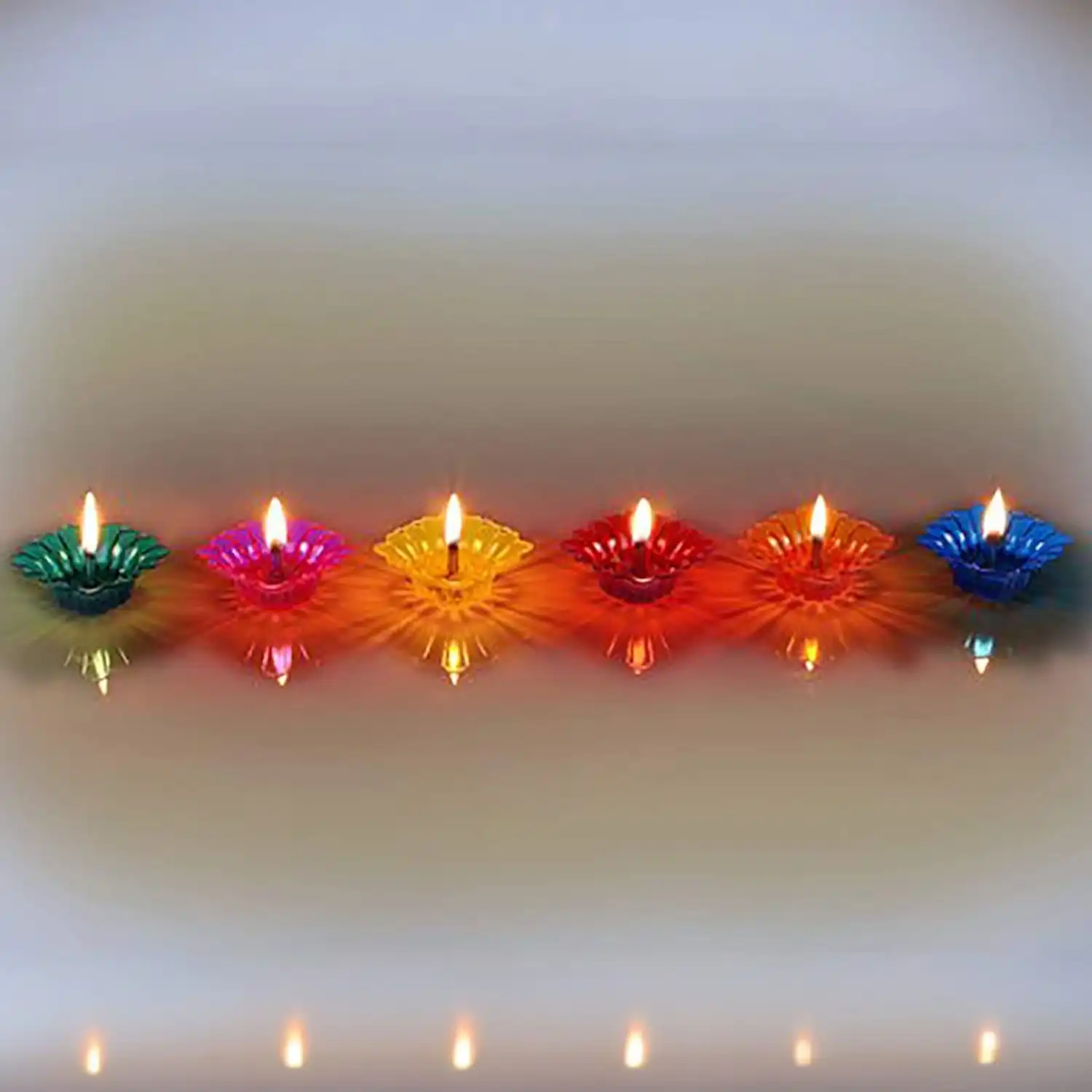 Ascension ® 12 Designer Transparent Diya Deepak Special Reusable Diya Colourful Reflection Diya Combo Sai Diya Deepak Sai Ram Deepak Decorative Diwali Deepak Oil Diye for Decoration - Image 5