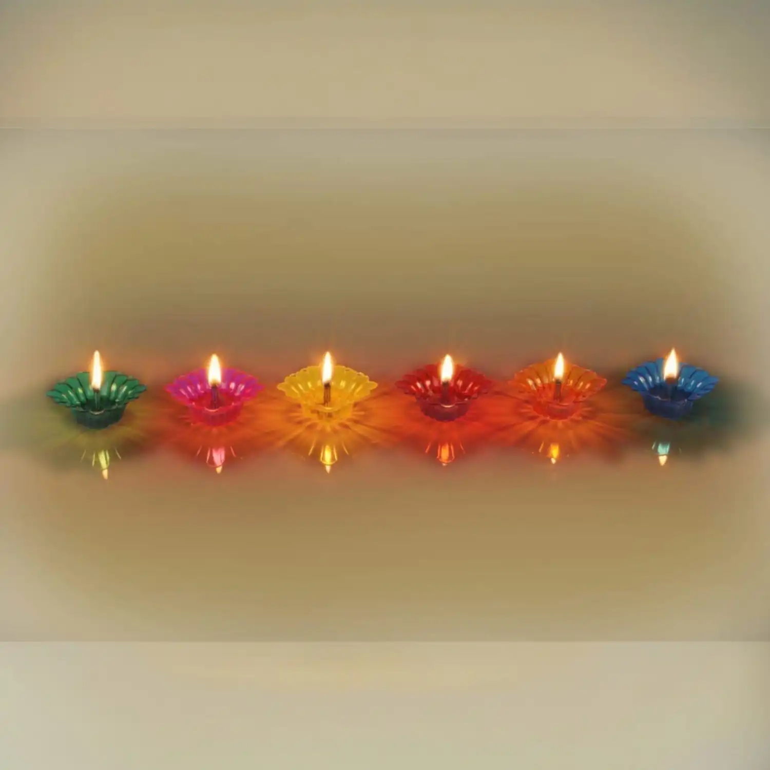 Ascension ® 12 Designer Transparent Diya Deepak Special Reusable Diya Colourful Reflection Diya Combo Sai Diya Deepak Sai Ram Deepak Decorative Diwali Deepak Oil Diye for Decoration - Image 3