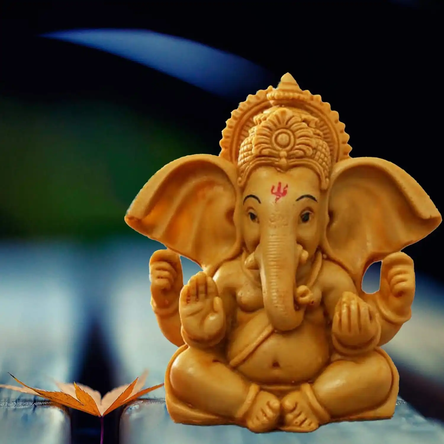 Handcrafted Yellow Ochre Ganesha Beautiful Lord Ganesha Car Dashboard Idol Figurine Showpiece Sculpture Hindu