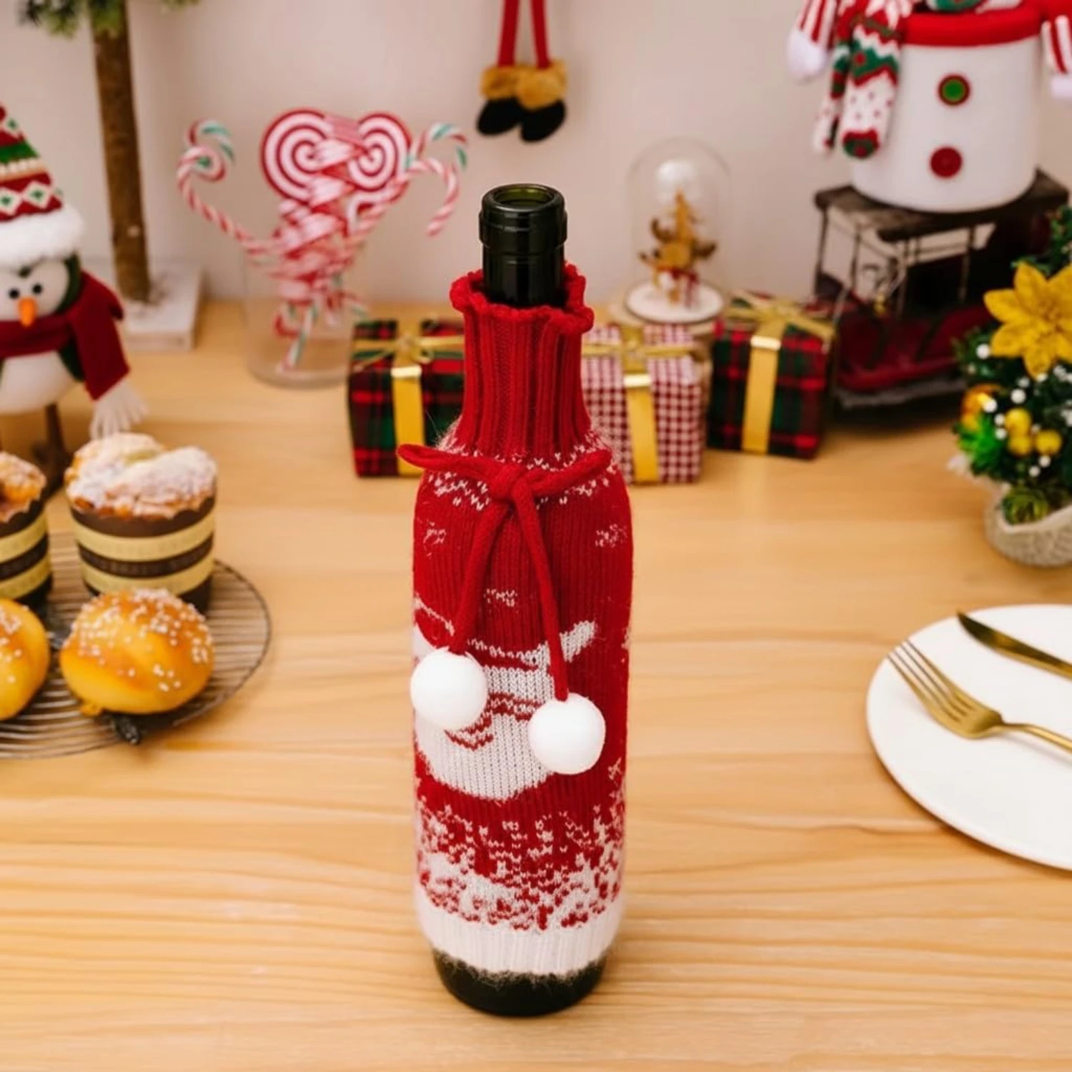 Santa Claus Wine Bottle Sweater Cover – Holiday Table Décor - Image 4