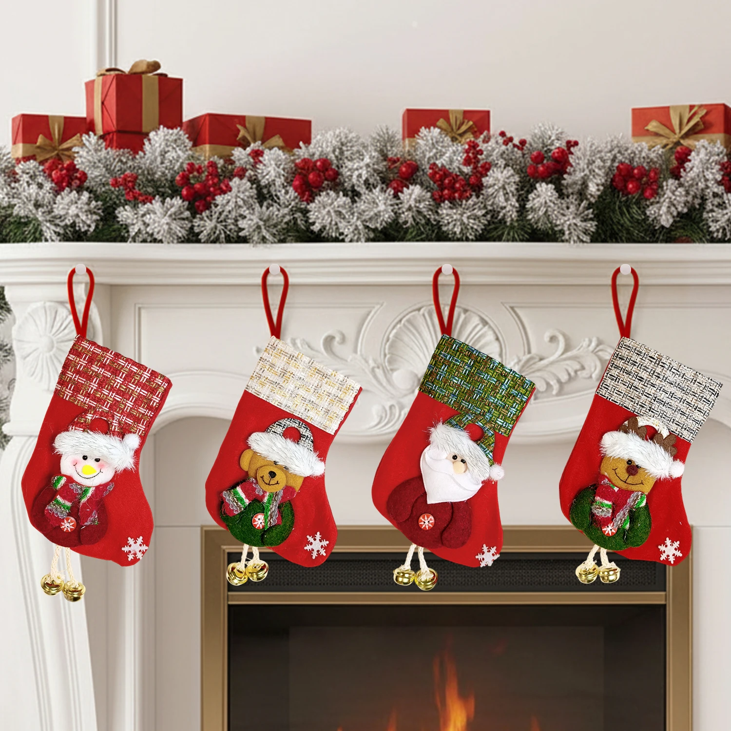 Pack of 4 Different Design Stockings Socks for Door Wall Hanging Ornaments