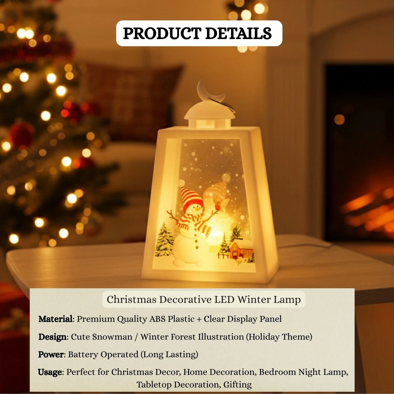 Snowman Christmas Decorative Lantern Ornament Festive Winter Tabletop Decoration for Home - Image 4