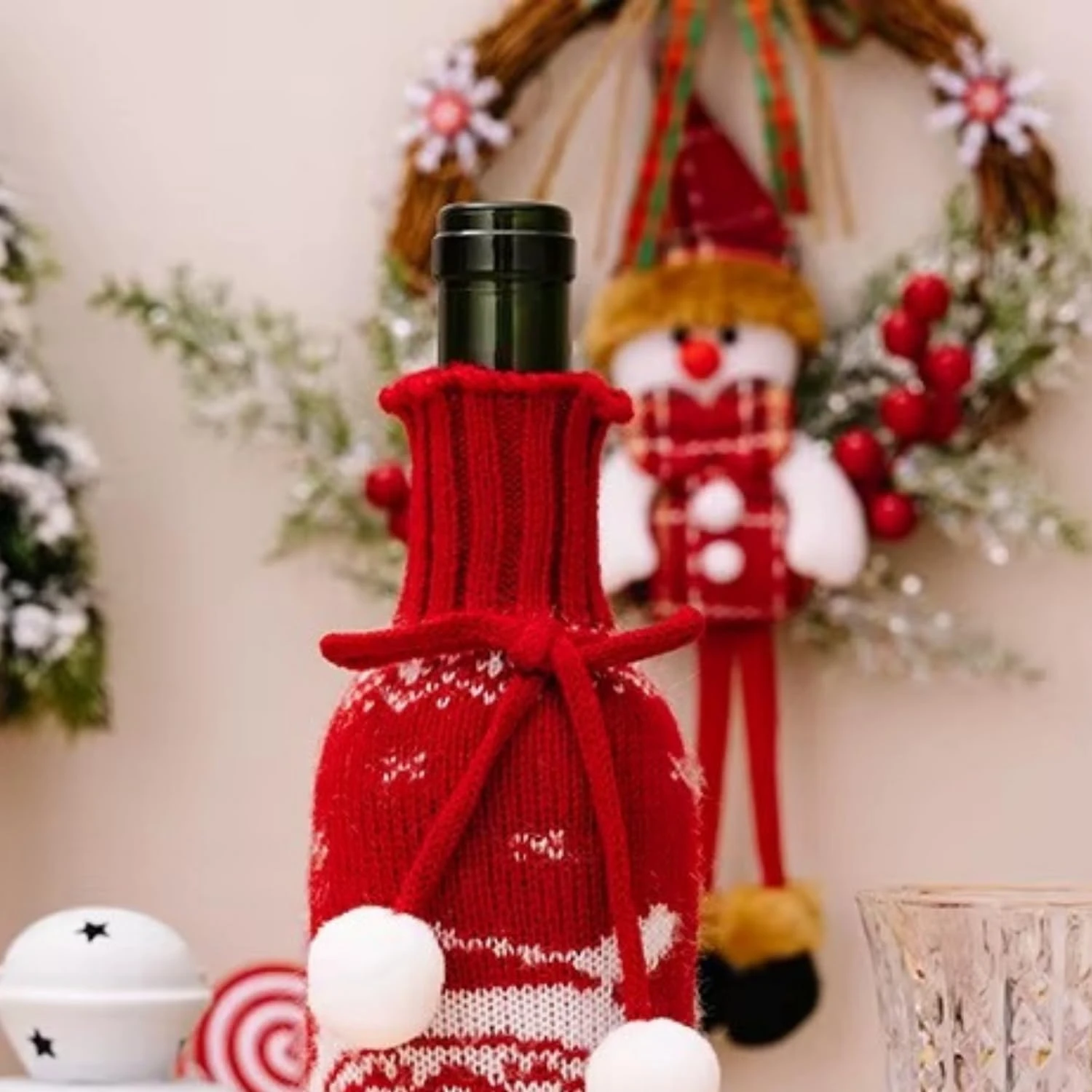 Santa Claus Wine Bottle Sweater Cover – Holiday Table Décor - Image 2