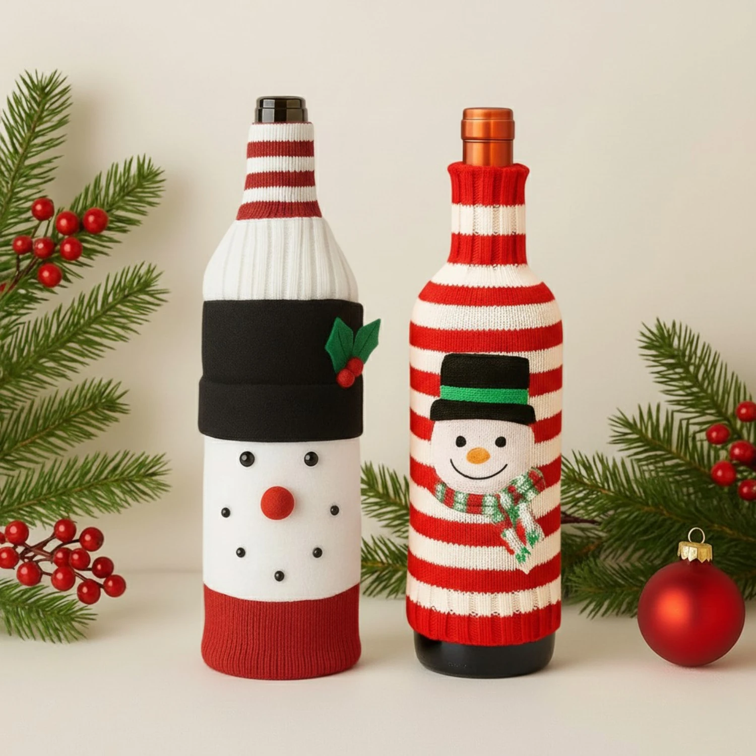 Set of 2 Snowman Wine Bottle Sweater Cover