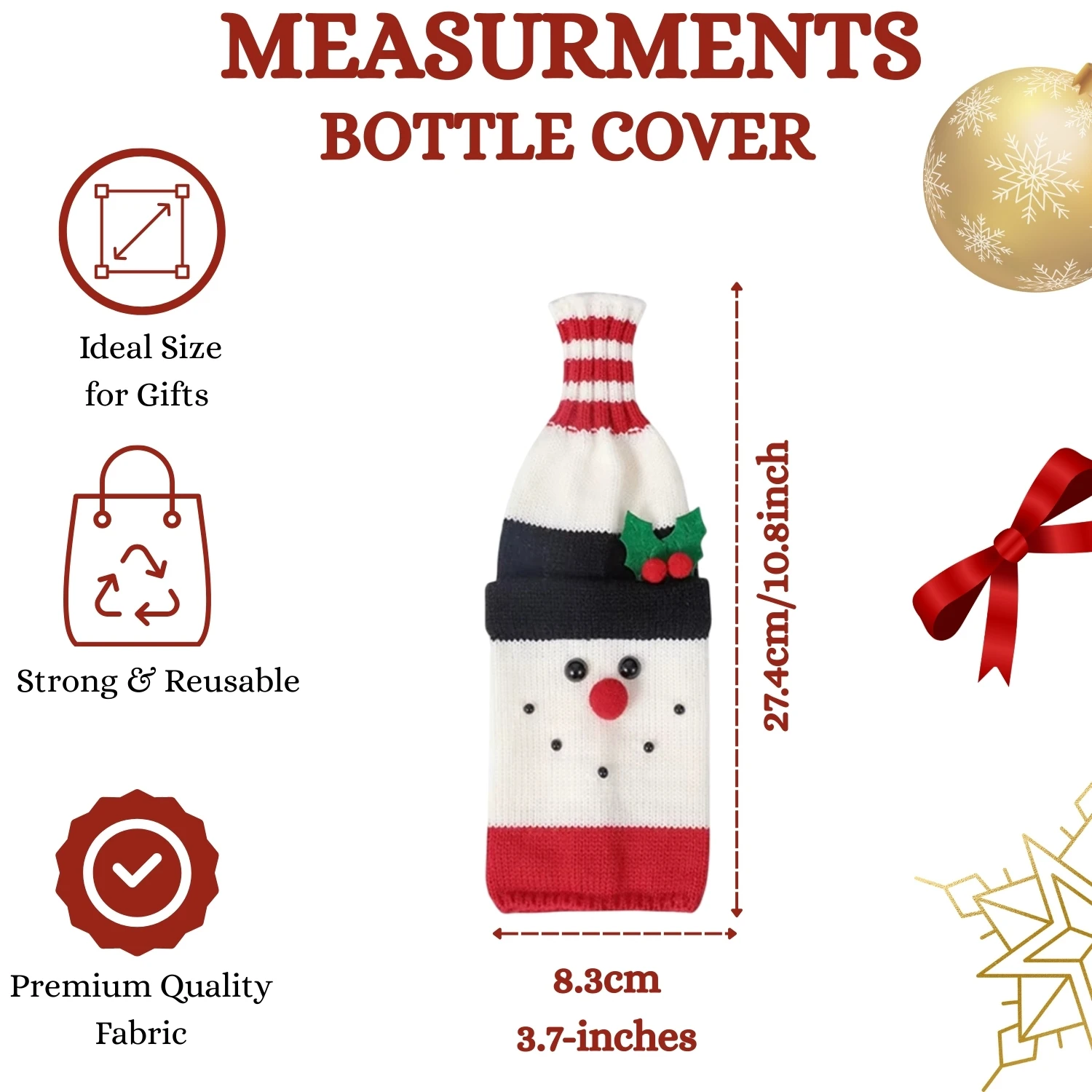 Set of 2 Snowman Wine Bottle Sweater Cover - Image 4