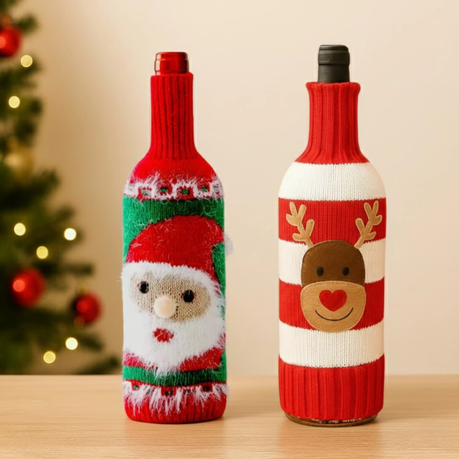 Set of 2 Rindeer & Santa Claus Designe Wine Bottle Cover