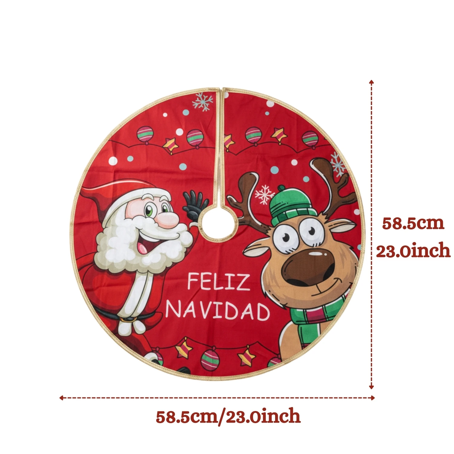 Santa & Reindeer Design Christmas Tree Skirt Double Layered Tree Skirt for Christmas Xmas Decoration - Image 5