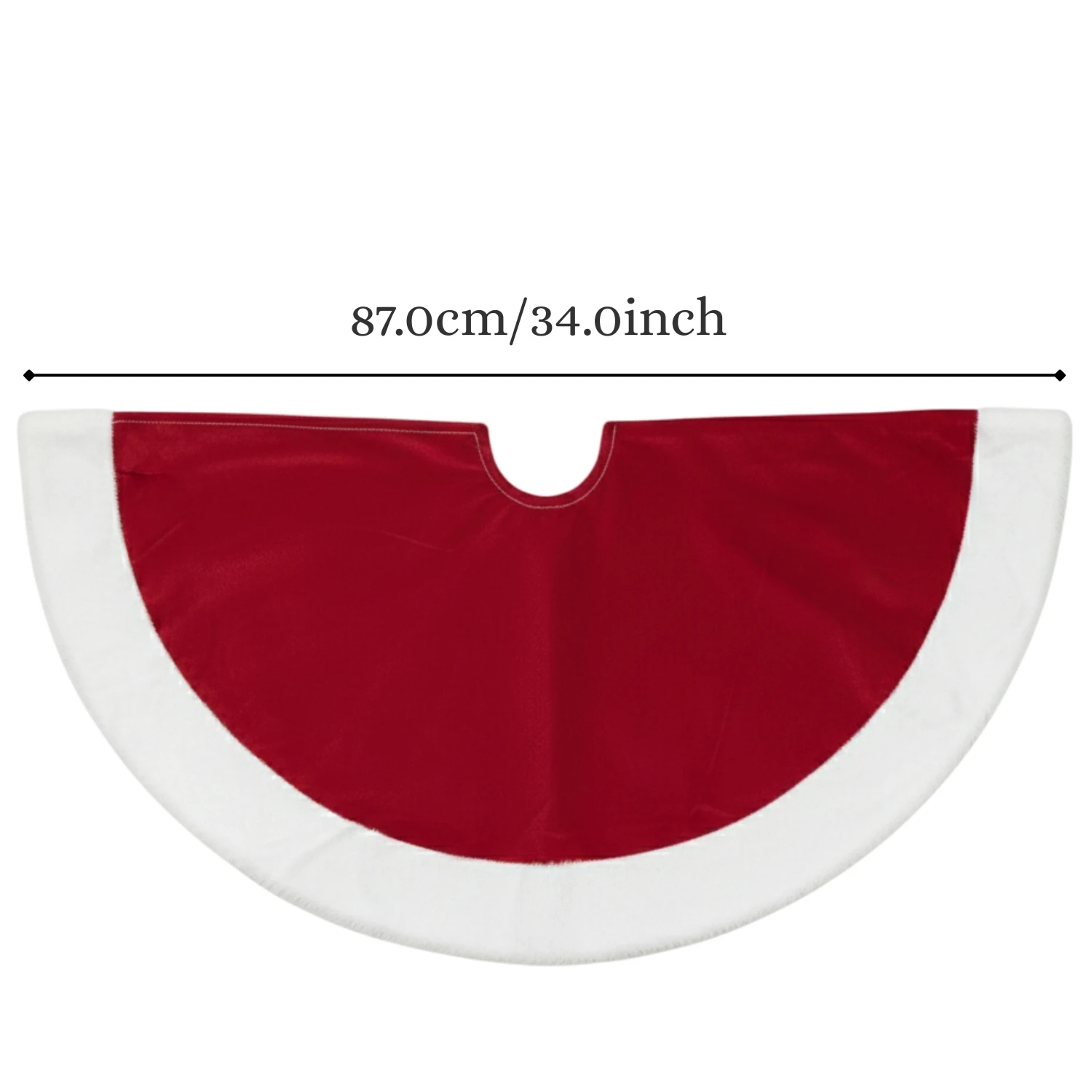 Red Christmas Tree Skirt with White Faux Fur Trim Velvet Double Layered - Image 3