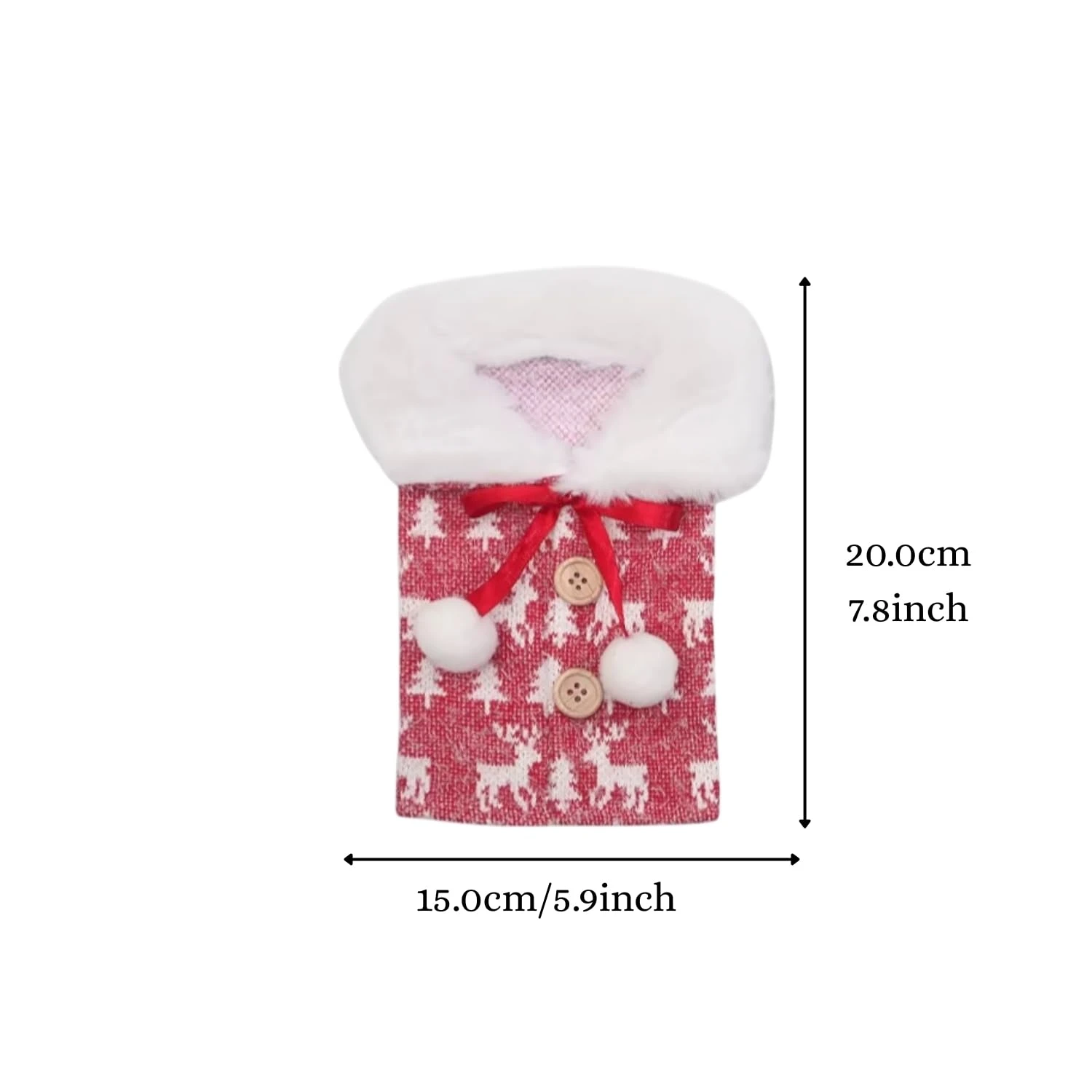 Christmas Wine Bottle Cover Bag with Faux Fur Collar & Pom-Poms - Image 3