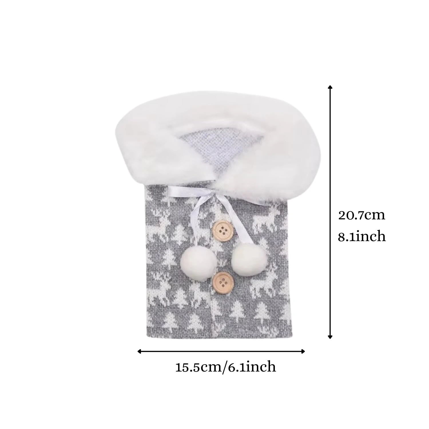 Christmas Wine Bottle Cover Bag with Faux Fur Collar & Pom-Poms(Multicolor) - Image 2