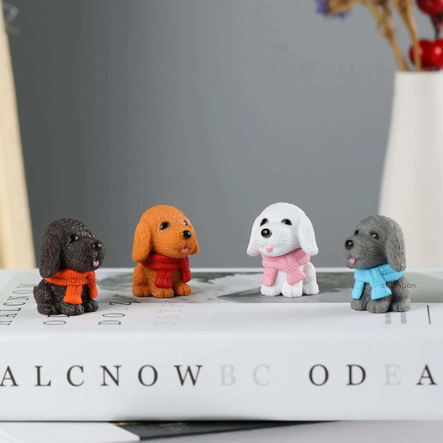 4 Pieces of Dogs Miniature Set Unique Gifts for Girlfriend Boyfriend Dog Miniature Set for Garden Décor, Living Room, Office, Restaurant Decoration, Doll House Decor - Image 3