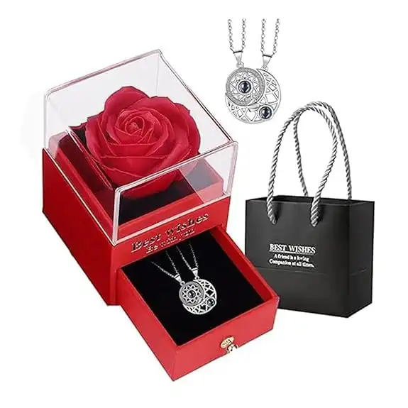 ascension Elegant Eternal Rose Gift Box with Moon Necklace – Perfect Valentine's Day or Anniversary Gift for Her Romantic Rose Gifts for Women