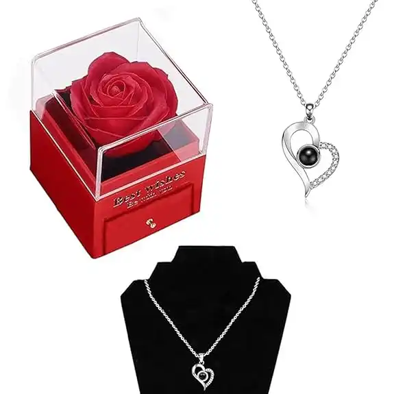 ascension Valentines Day Necklace Eternal Rose Gift Box with Heart Pendant Necklace Fresh Rose Gift for Her on Valentine's Day, Anniversary Necklace for Gifts - Image 2