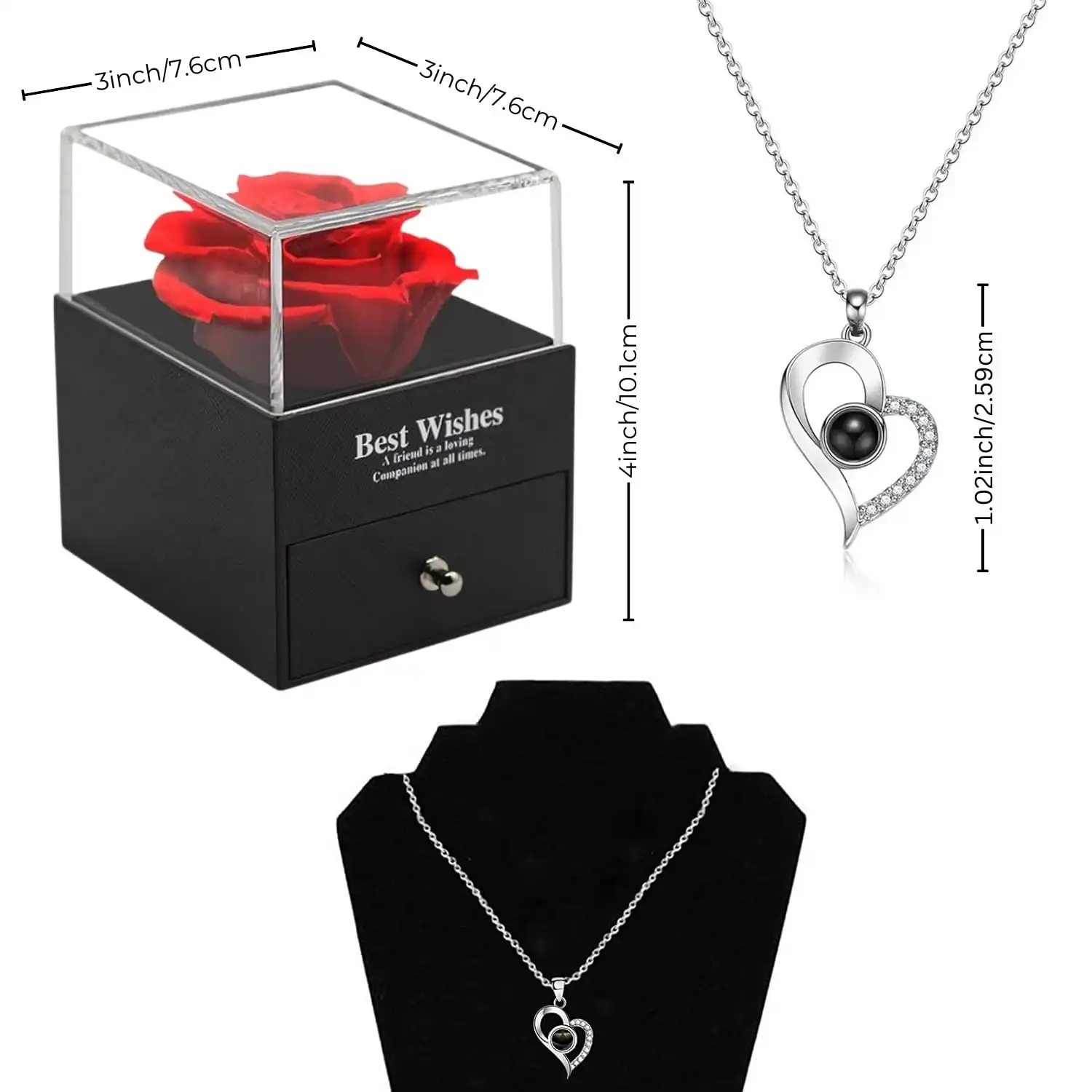 ascension Eternal Rose Gift Box with Heart Necklace Fresh Roses Gift for Girlfriend Boyfriend Newlyweds Rose Flower with Jewelry Storage Box & Necklace for Valentine's Day Anniversary - Image 3