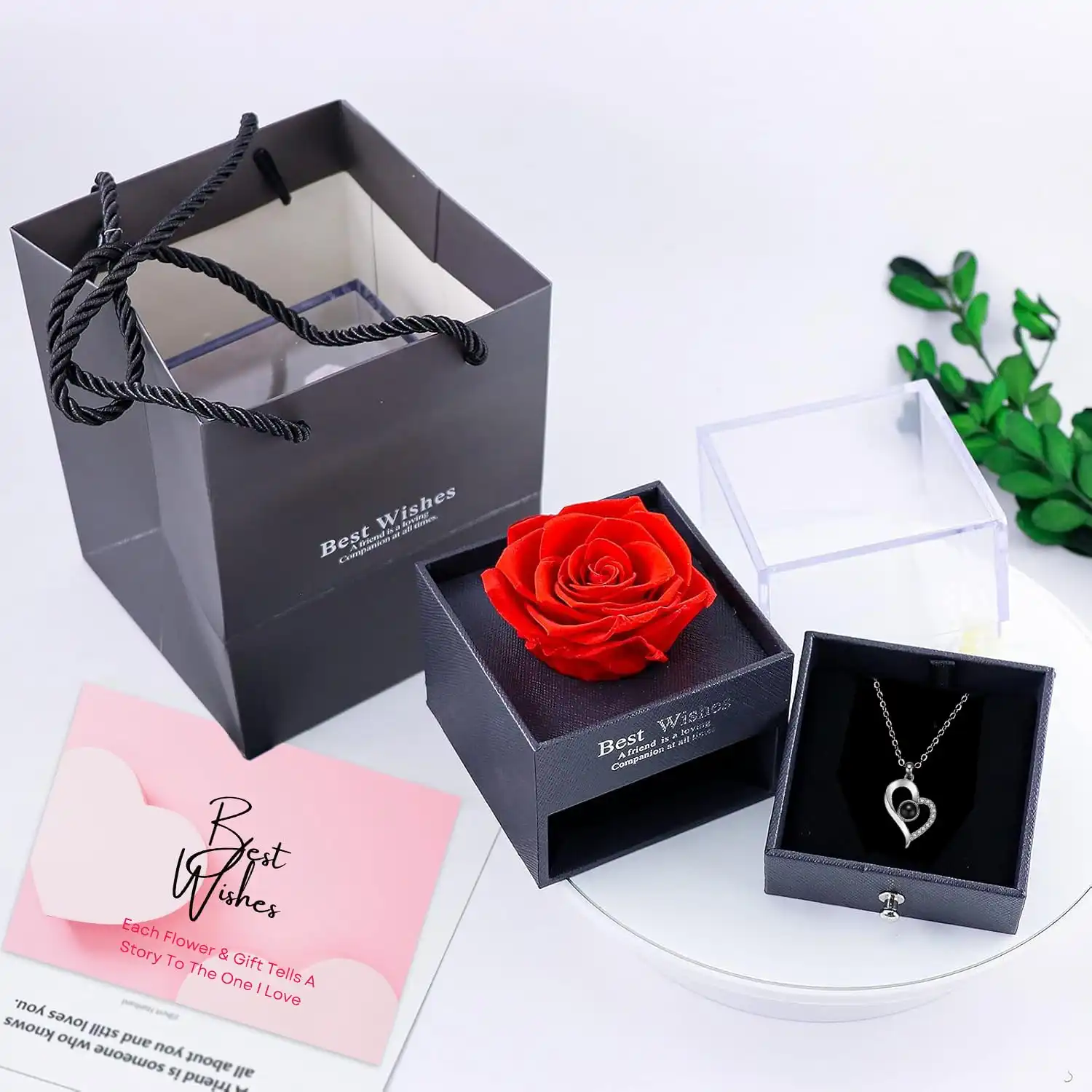 ascension Eternal Rose Gift Box with Heart Necklace Fresh Roses Gift for Girlfriend Boyfriend Newlyweds Rose Flower with Jewelry Storage Box & Necklace for Valentine's Day Anniversary - Image 5