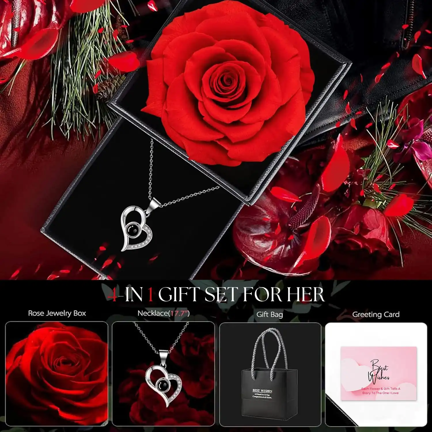 ascension Eternal Rose Gift Box with Heart Necklace Fresh Roses Gift for Girlfriend Boyfriend Newlyweds Rose Flower with Jewelry Storage Box & Necklace for Valentine's Day Anniversary - Image 7