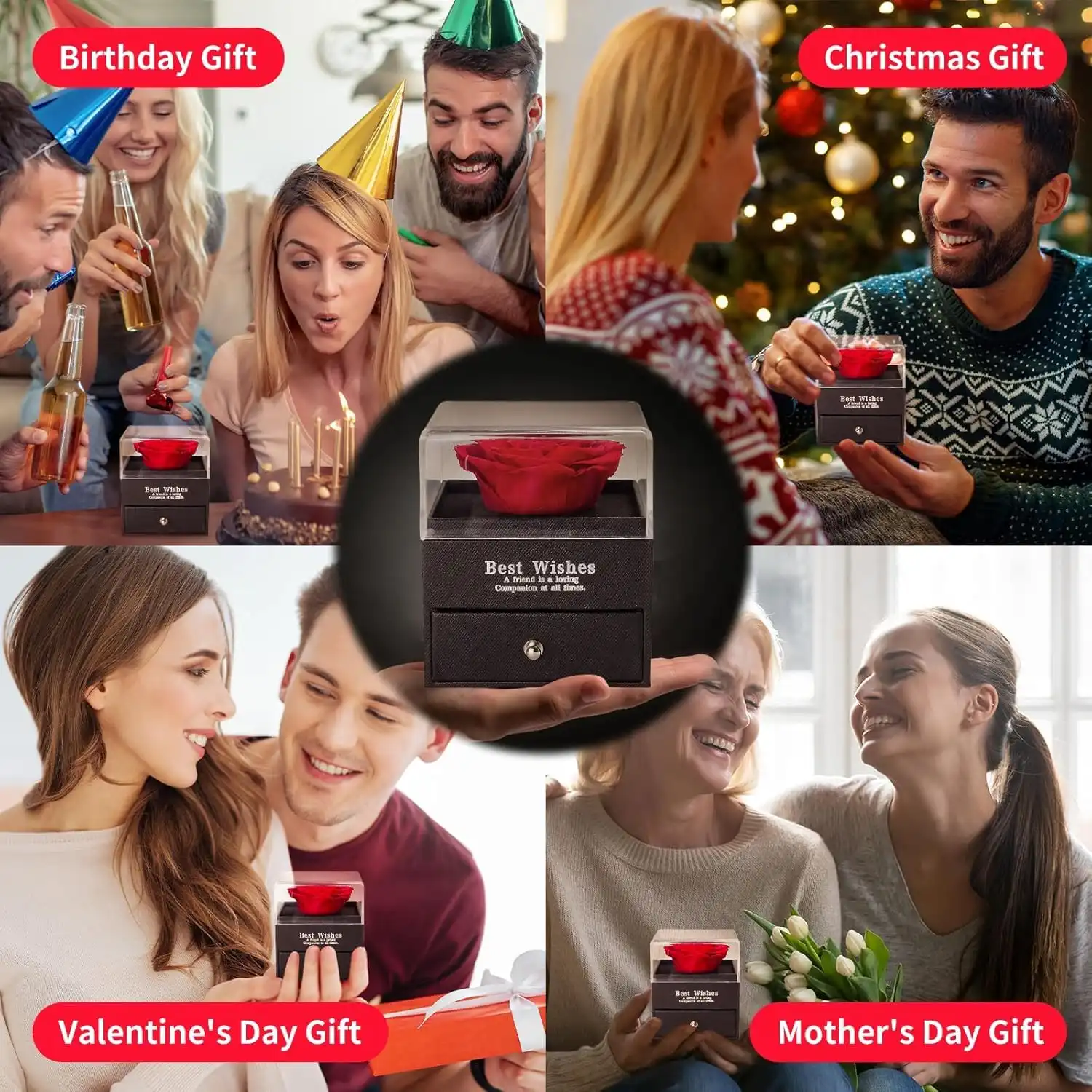 ascension Eternal Rose Gift Box with Heart Necklace Fresh Roses Gift for Girlfriend Boyfriend Newlyweds Rose Flower with Jewelry Storage Box & Necklace for Valentine's Day Anniversary - Image 9