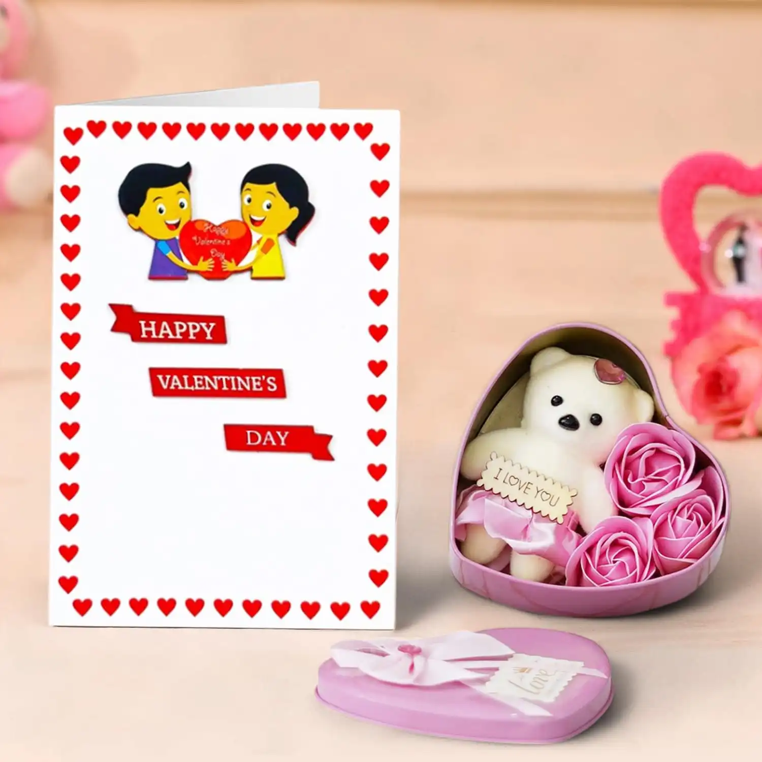 ascension Valentine Day Gift Box Valentine Gift Combo Set Teddy Gift Box with Valentine's Day Card Gift for Girlfriend Boyfriend Purpose Day Valentine's Day Gifts Gifts for Loved Once