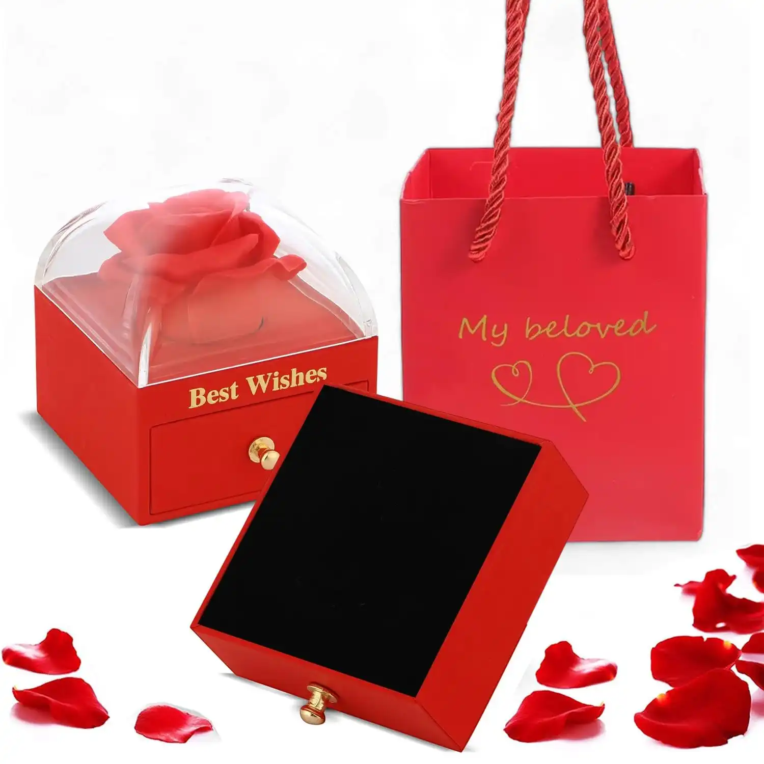 Ascension Preserved Red Rose Flower Gift Box for Girlfriend Boyfriend Husband Wife Eternal Rose Flower with Jewelry Storage Box Roses Box Roses Gift for Valentine's Day Birthday Anniversary