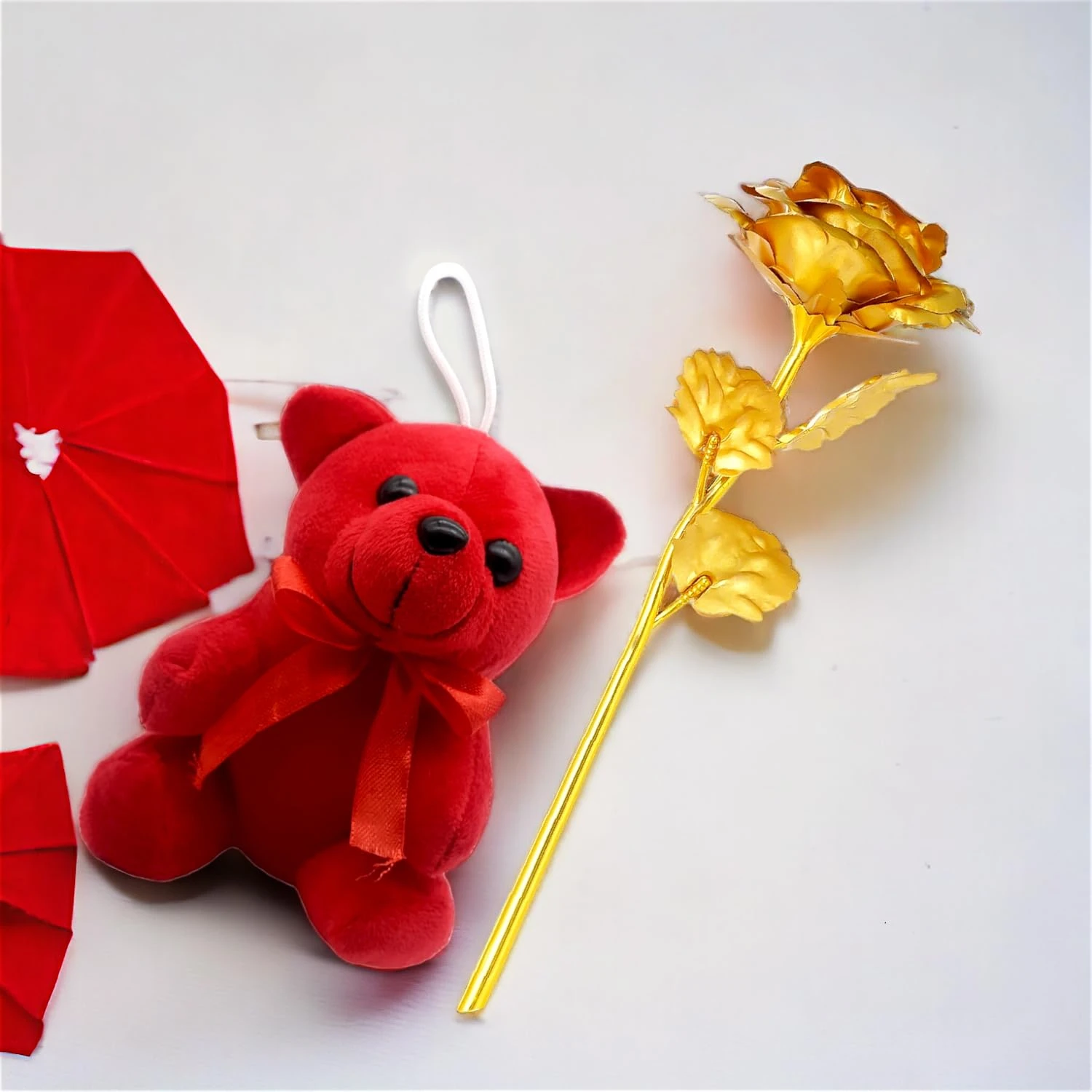 ascension Valentine's Day Gift Combo Gift for Girlfriend Boyfriend Husband Wife Golden Rose with Teddy Bear Lovely Gift Item for Valentine Gifts