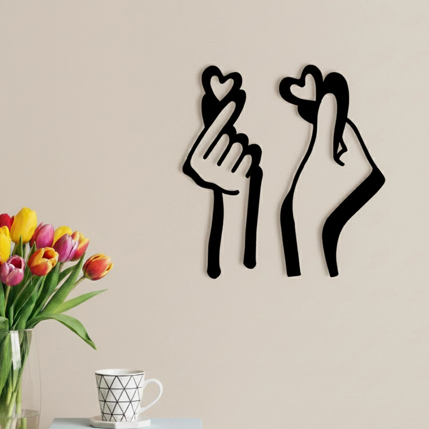 ascension Black Wooden Wall Decor Loving Couple Hands Heart Sign for Bedroom Living Room