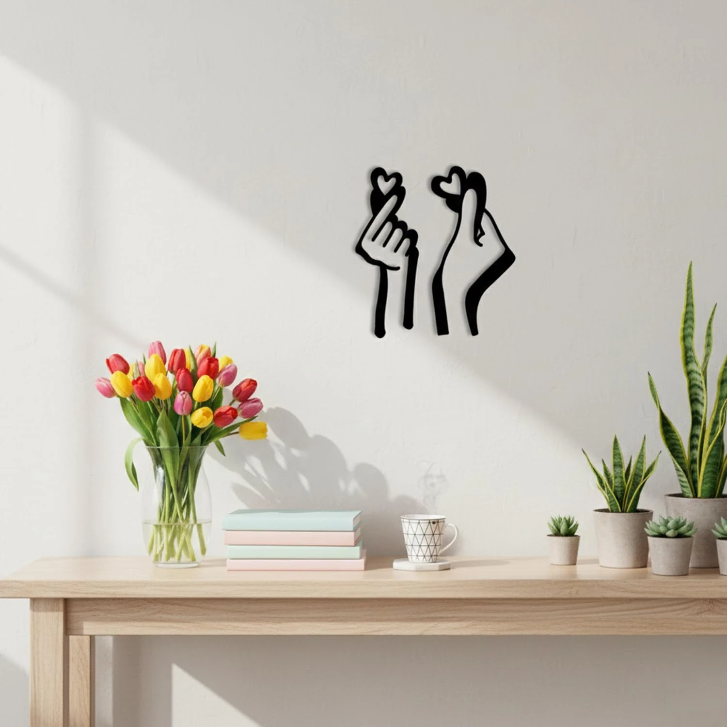 ascension Black Wooden Wall Decor Loving Couple Hands Heart Sign for Bedroom Living Room - Image 2