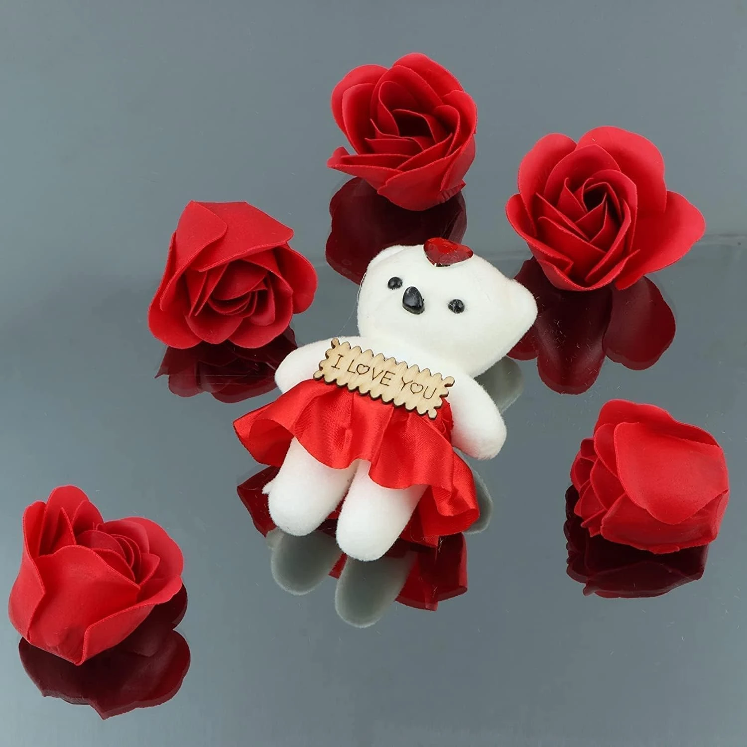 ascension Artificial Flower & Teddy Gift Box Romantic I Love You Bear with Flower & 6 Scented Red Rose Valentine Gifts for Girlfriend Boyfriend - Image 6