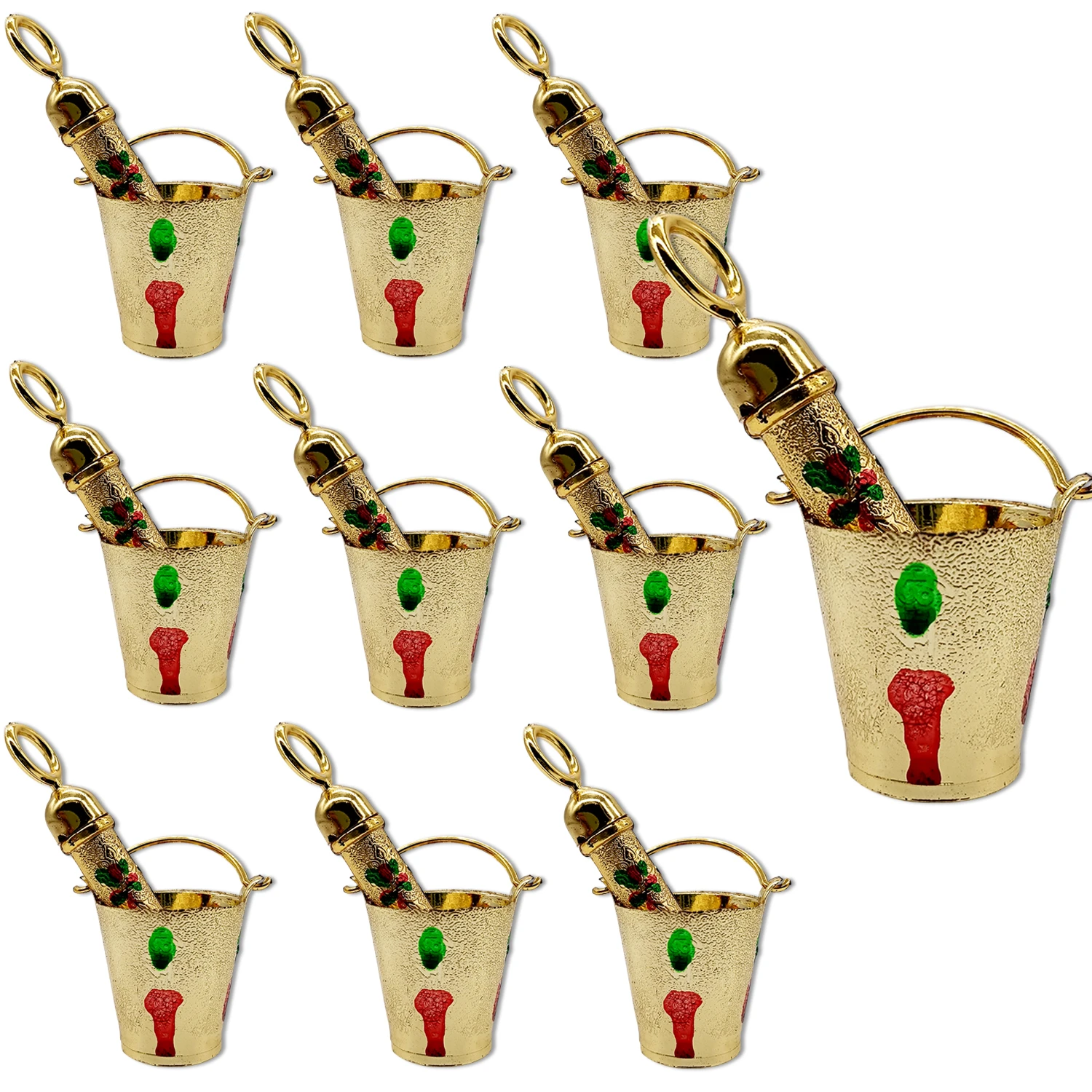 Ascension Handcrafted Laddu Gopal Pichkari Set with Meenakari Work Kanha Ji Holi Pooja Set for Thakur Ji Holi Pichkari & Mini Bucket for Pooja, Temple & Home Mandir laddu Gopal Holi Set (Pack of 10)