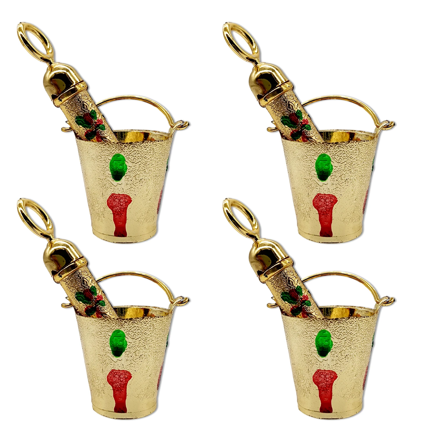 Ascension Handcrafted Laddu Gopal Pichkari Set with Meenakari Work Kanha Ji Holi Pooja Set for Thakur Ji Holi Pichkari & Mini Bucket for Pooja, Temple & Home Mandir laddu Gopal Holi Set (Pack of 4)