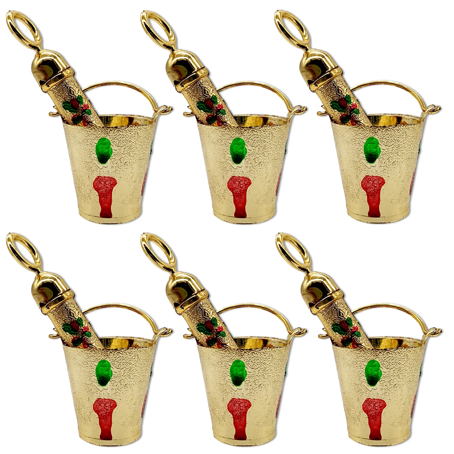 Ascension Handcrafted Laddu Gopal Pichkari Set with Meenakari Work Kanha Ji Holi Pooja Set for Thakur Ji Holi Pichkari & Mini Bucket for Pooja, Temple & Home Mandir laddu Gopal Holi Set (Pack of 6)