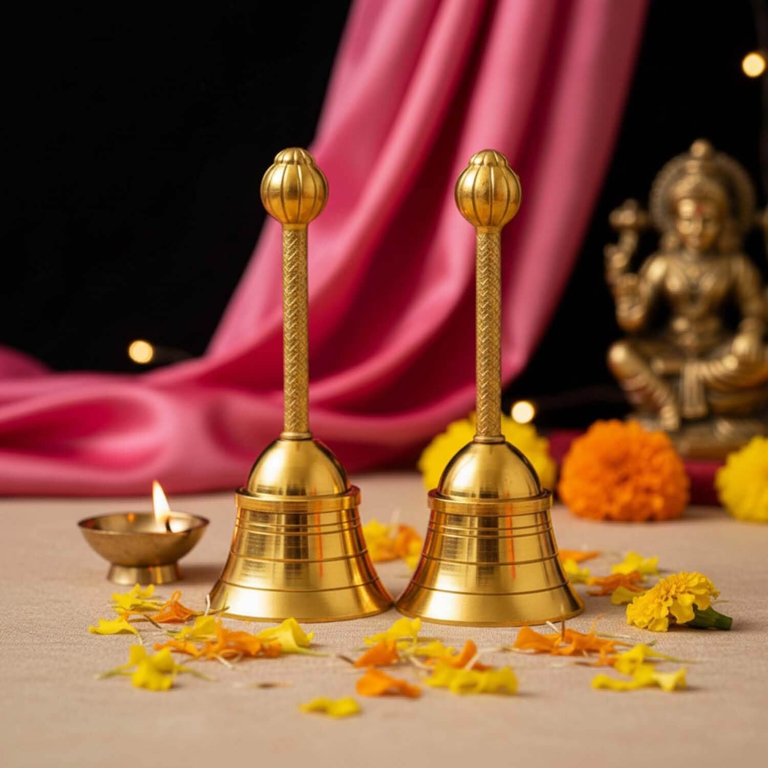 Ascension Traditional Metal Pooja Bell for Mandir (Pack of 2)