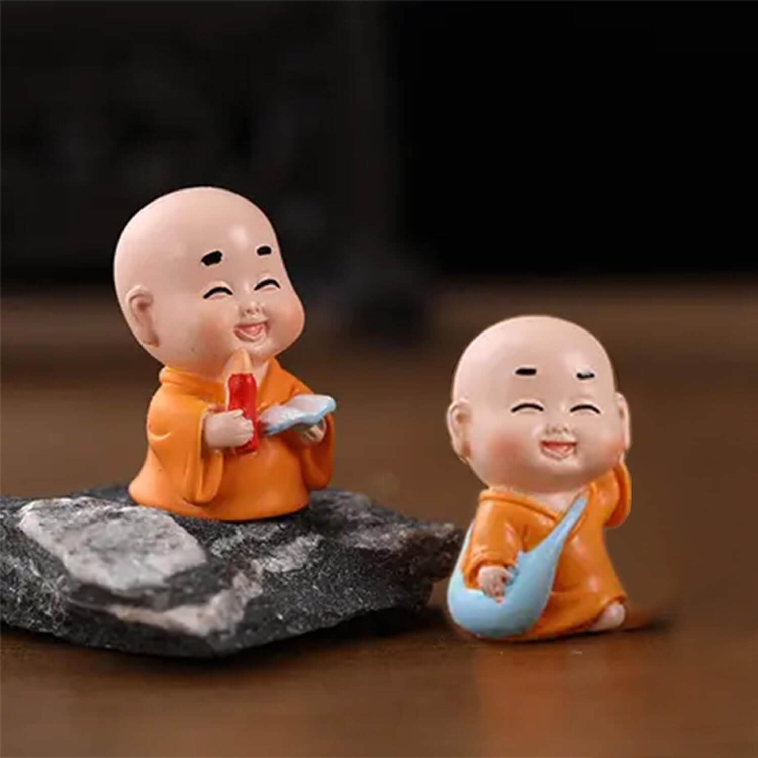 Miniature Small Size Set of 2 Smiling Monk for Car Dashboard