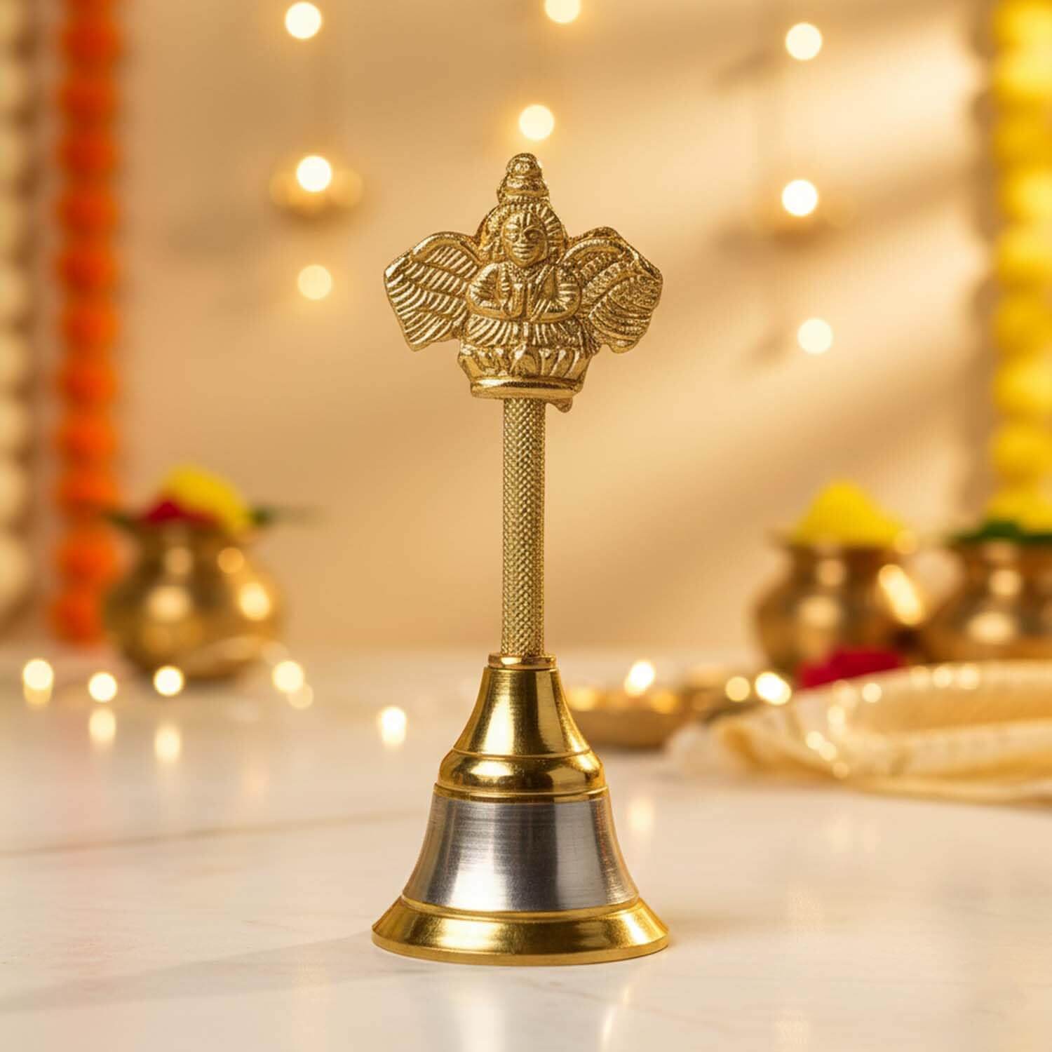 Ascension Traditional Metal Puja Bell with Garuda Design (Pack Of 1)