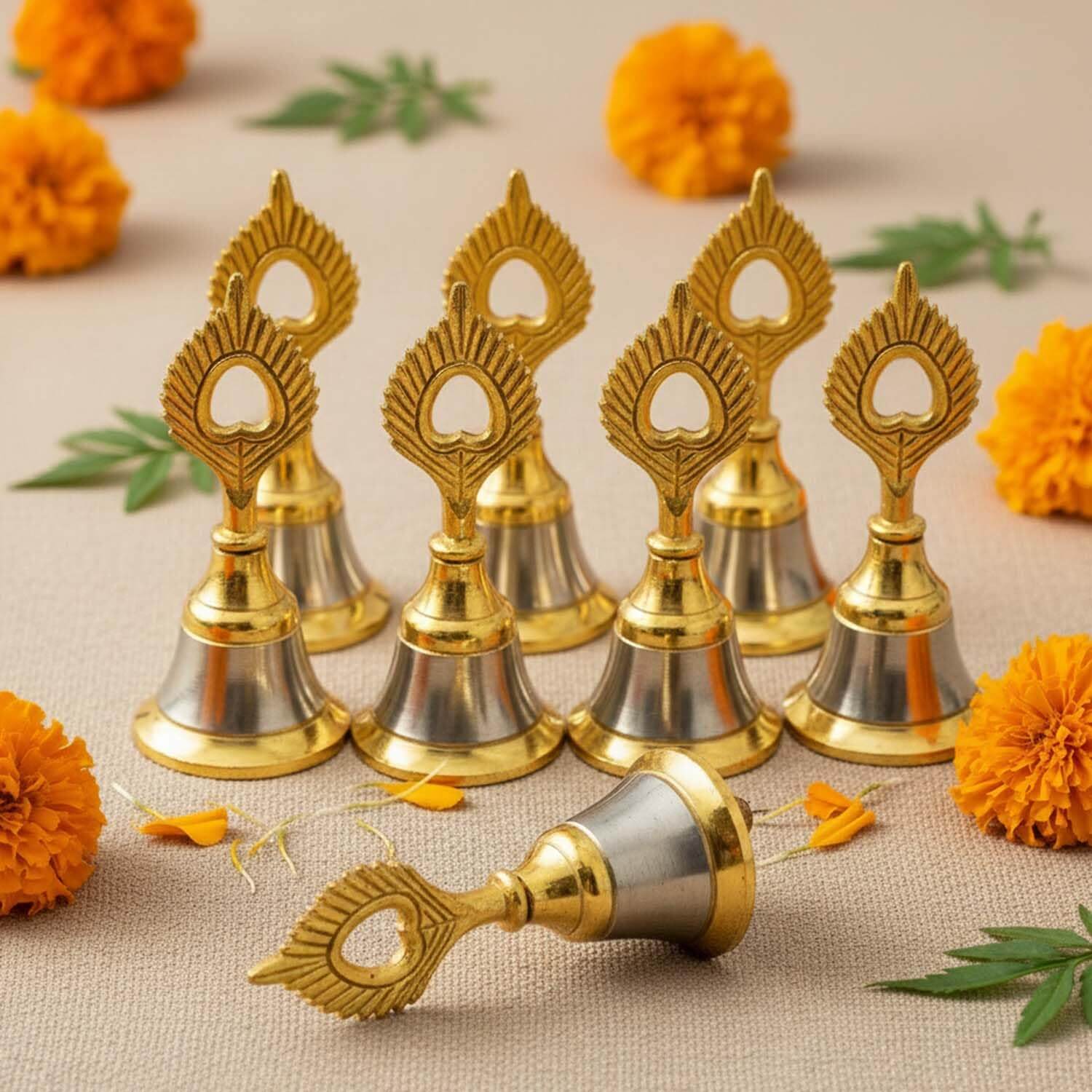 Ascension Pooja Bell for Mandir & Puja Room (Golden) (Pack of 8)