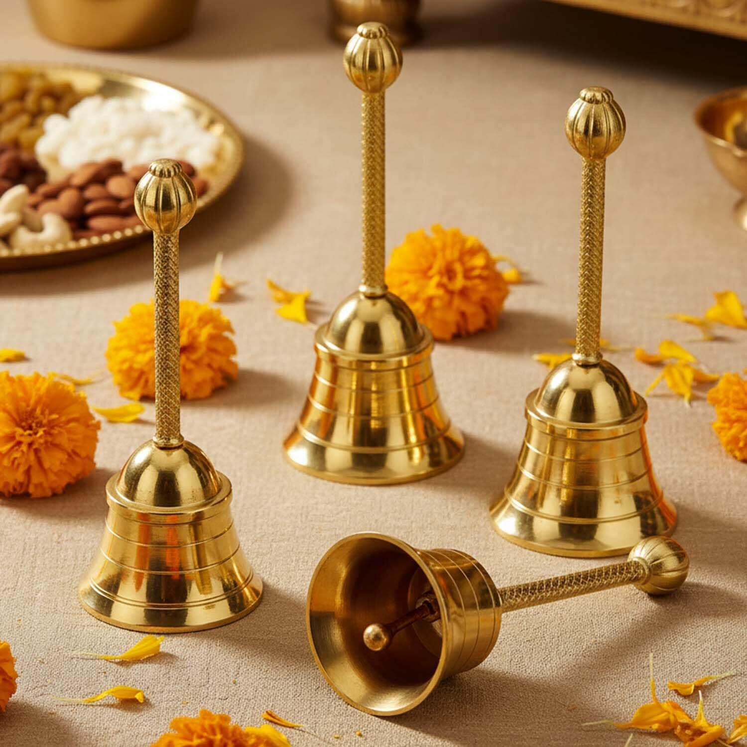 Ascension Traditional Metal Pooja Bell for Mandir (Pack of 4)