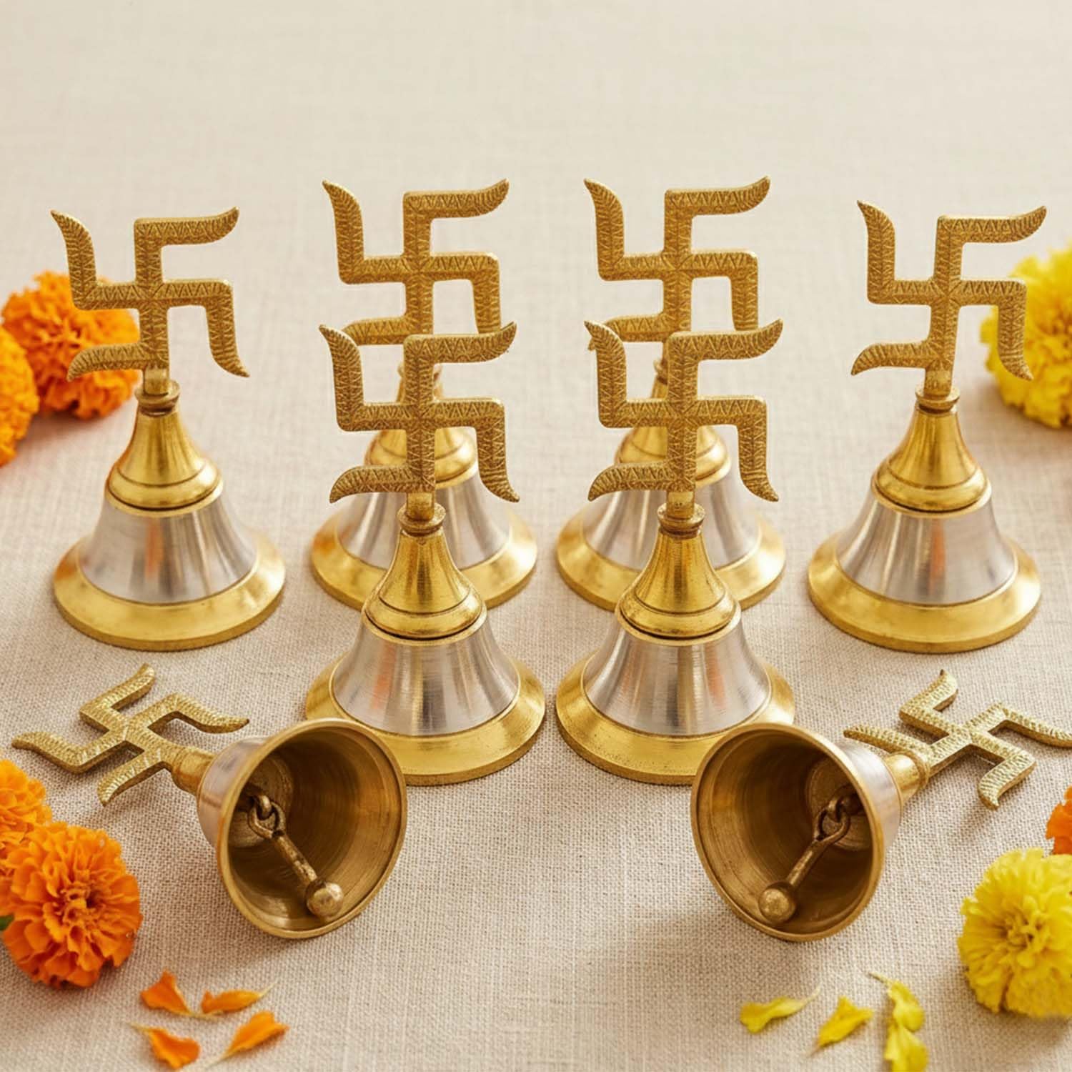 Ascension Metal Puja Bell with Auspicious Swastik Symbol