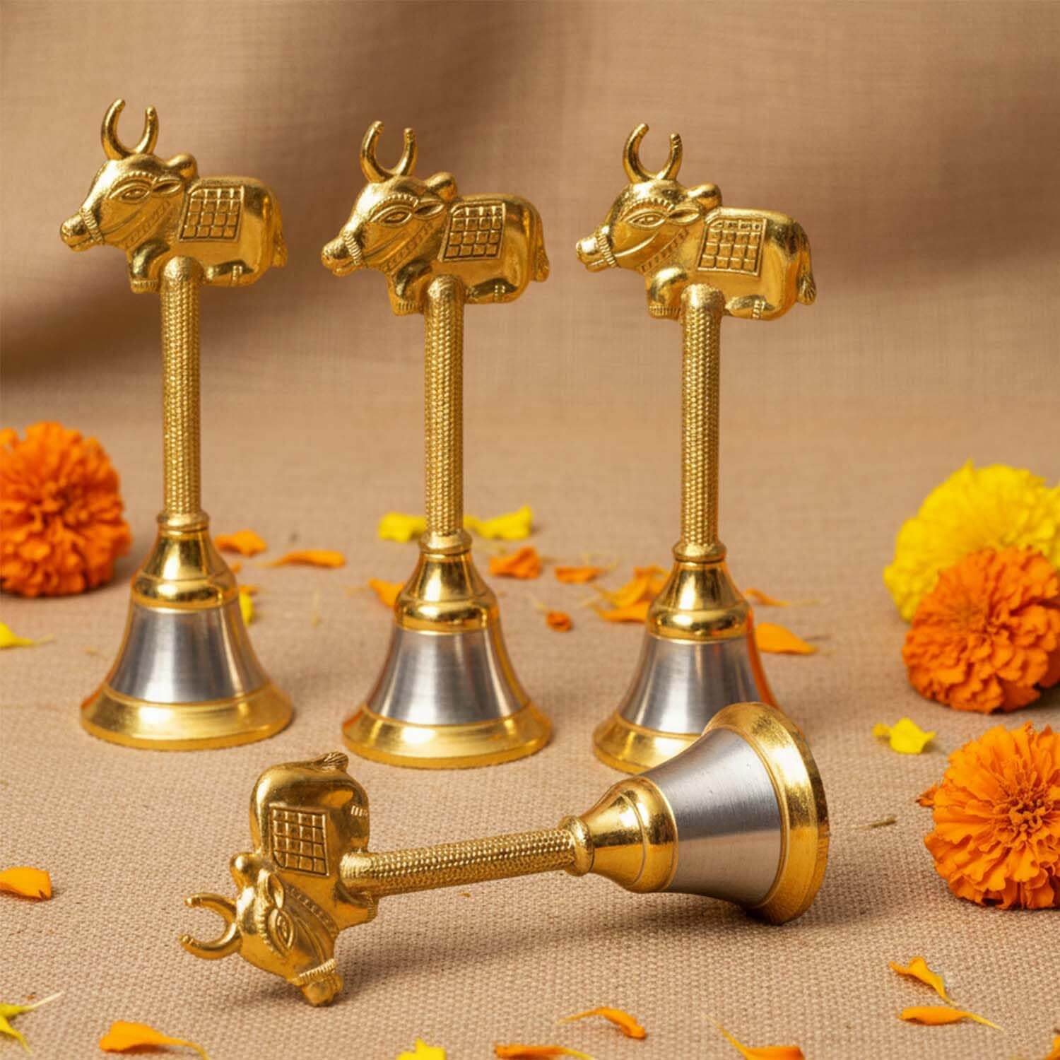 Ascension Metal Nandi Bull Pooja Bell for Temple (Pack of 4)