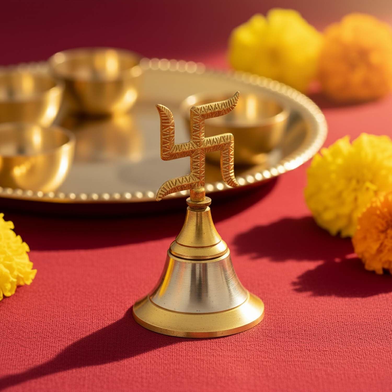 Ascension Metal Puja Bell with Auspicious Swastik Symbol Traditional Hindu Prayer Ghanti for Mandir, Aarti, Bhajan, Temple Rituals & Spiritual Home Decor Temple Bell Festive Decoration (Pack of 8) - Image 4