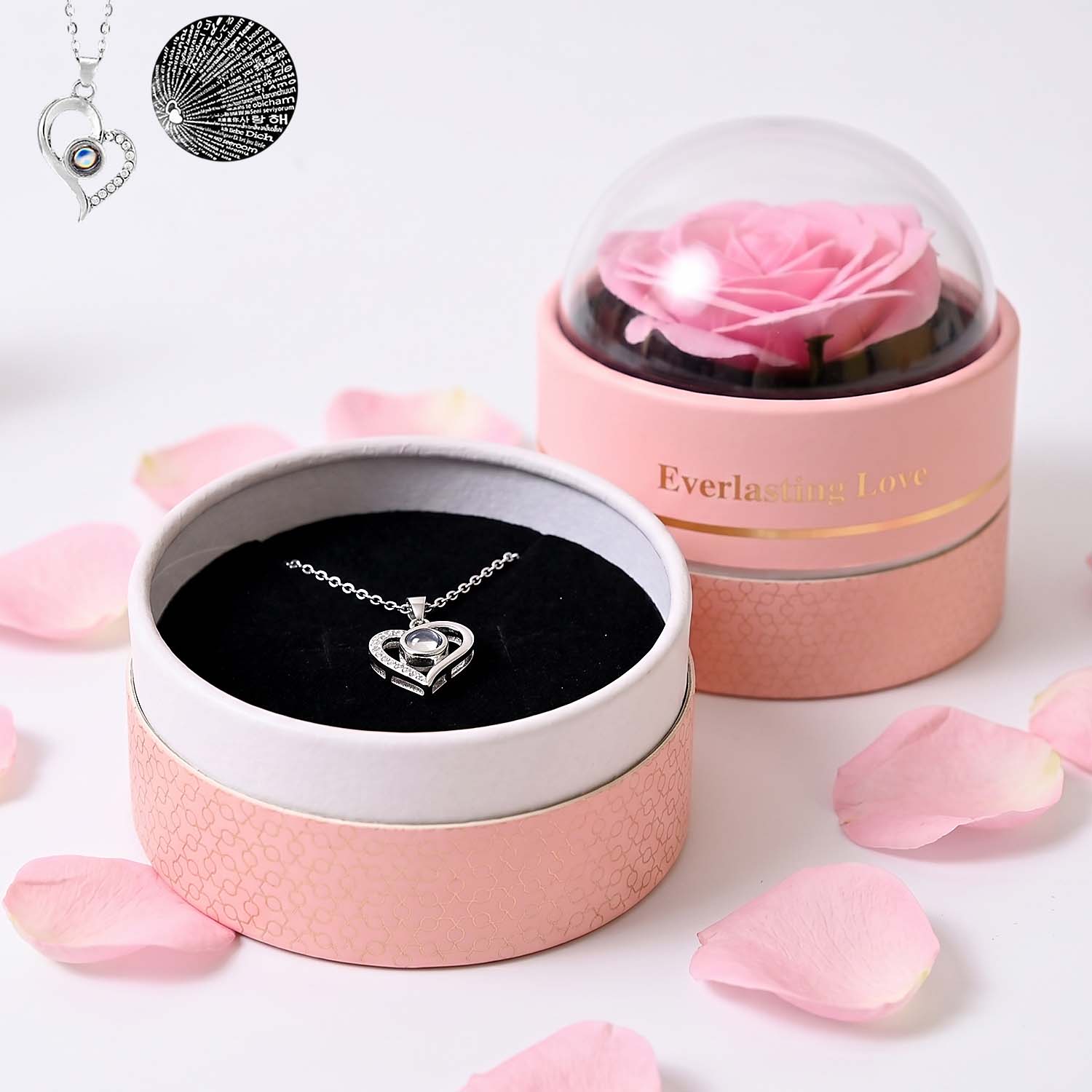 Eternal Rose Gift Box with Heart Necklace